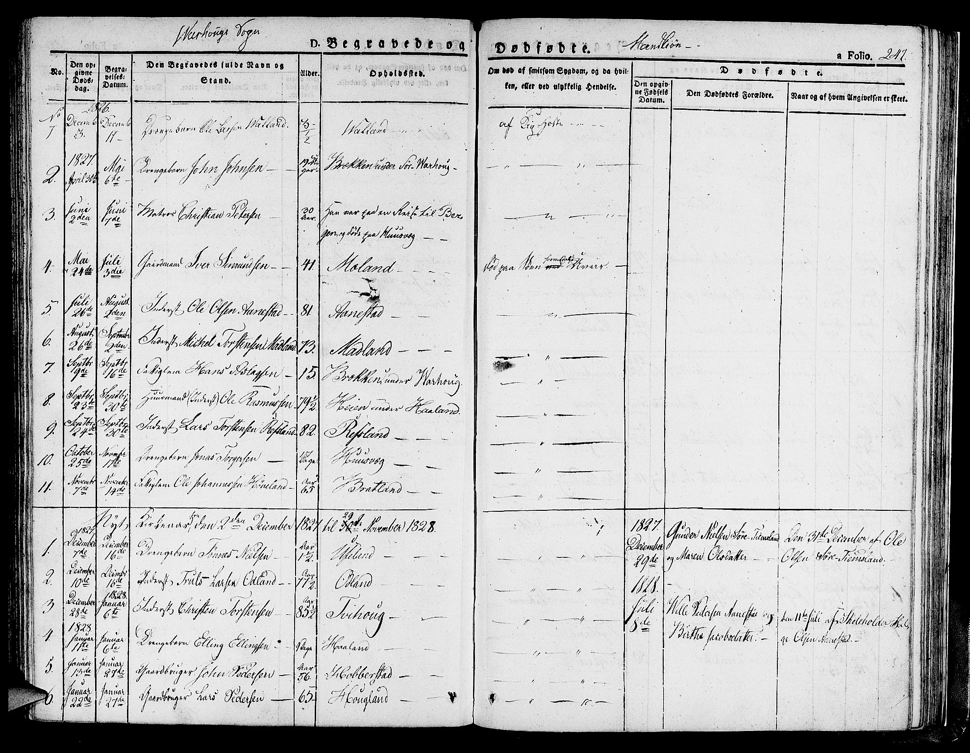 Hå sokneprestkontor, SAST/A-101801/001/30BA/L0004: Parish register (official) no. A 4.1 /2, 1826-1841, p. 247
