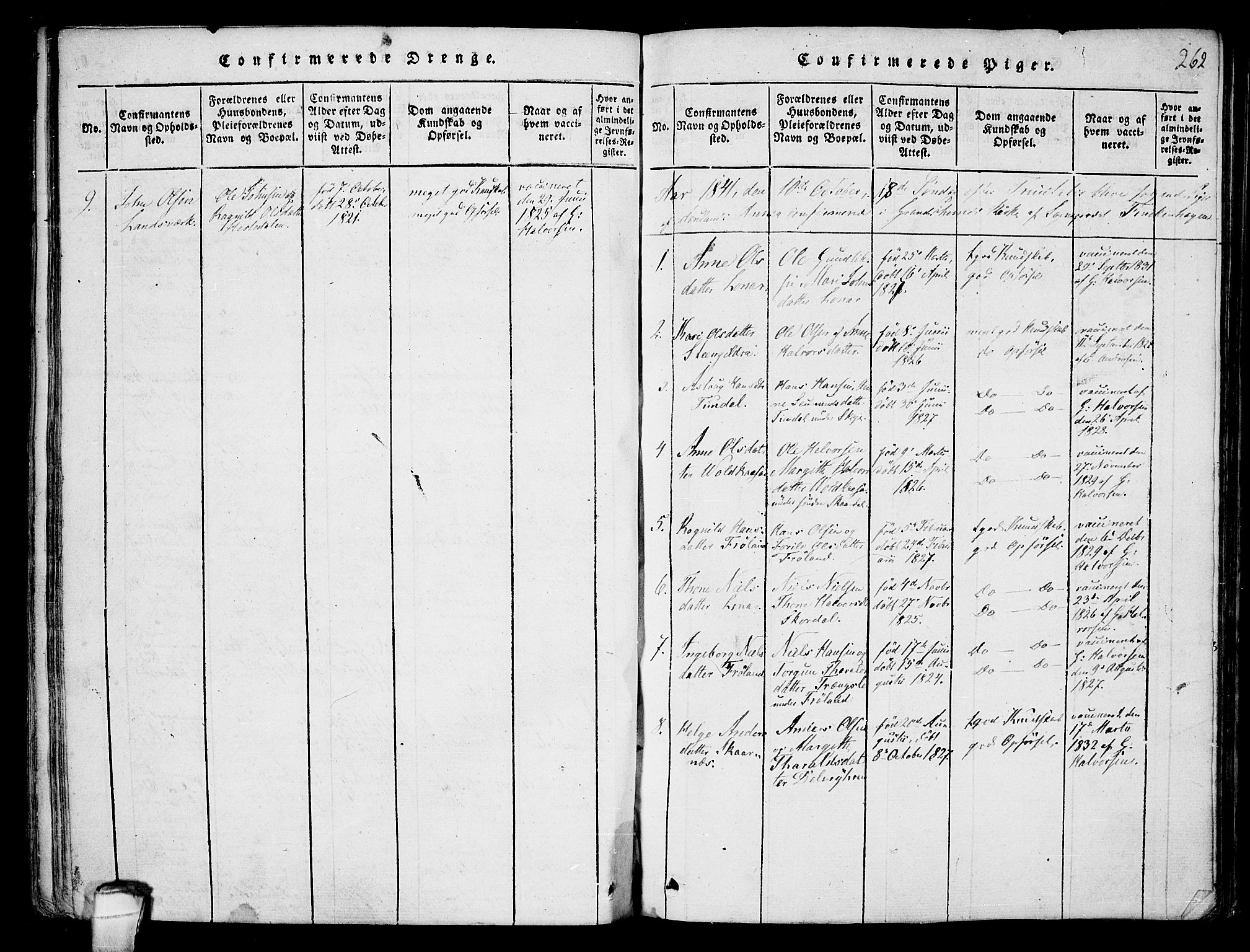 Hjartdal kirkebøker, SAKO/A-270/F/Fb/L0001: Parish register (official) no. II 1, 1815-1843, p. 262