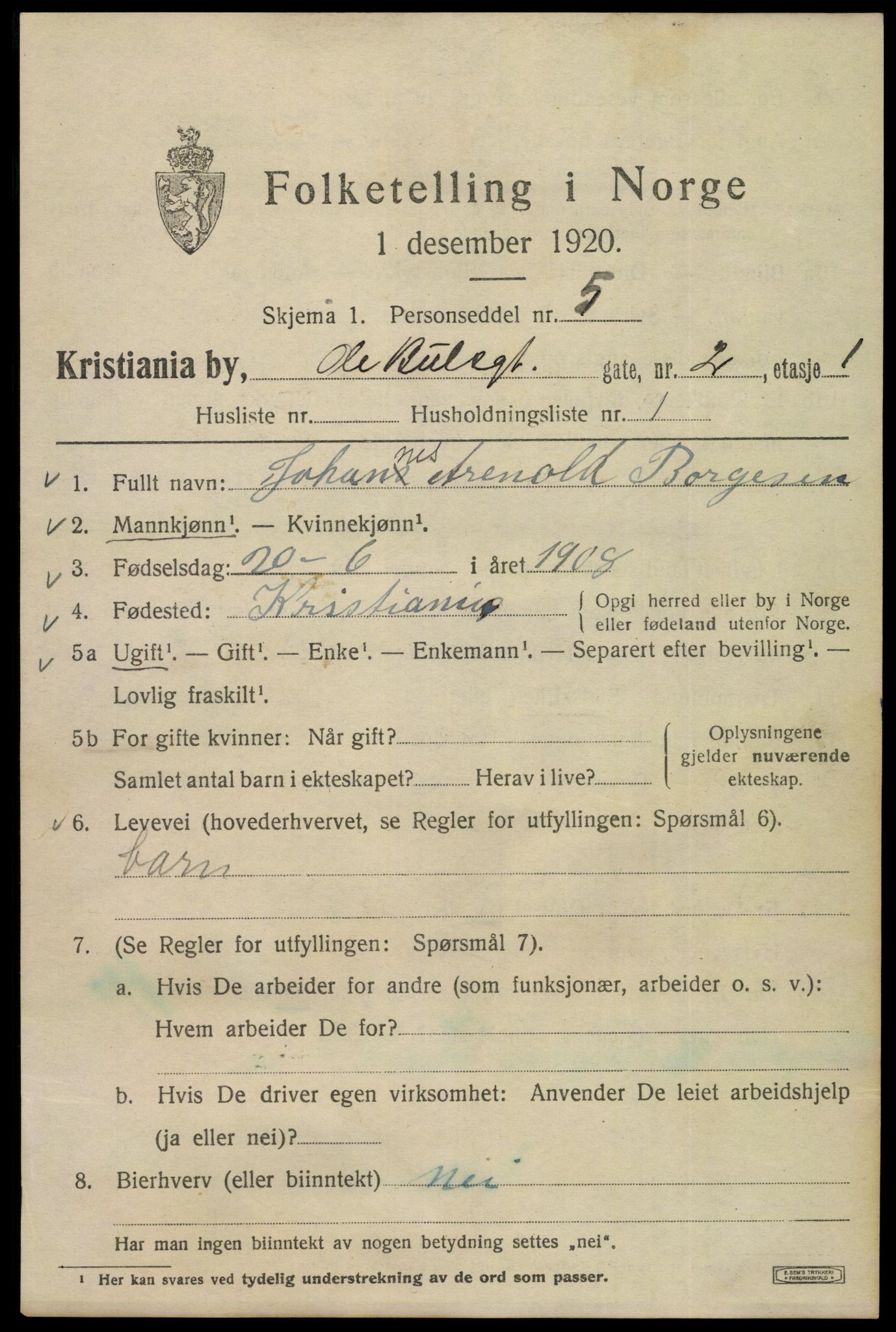 SAO, 1920 census for Kristiania, 1920, p. 432871