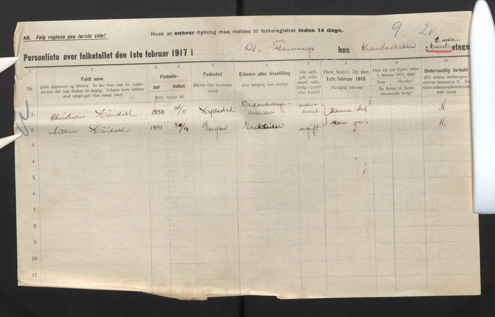 SAB, Municipal Census 1917 for Bergen, 1917, p. 50342