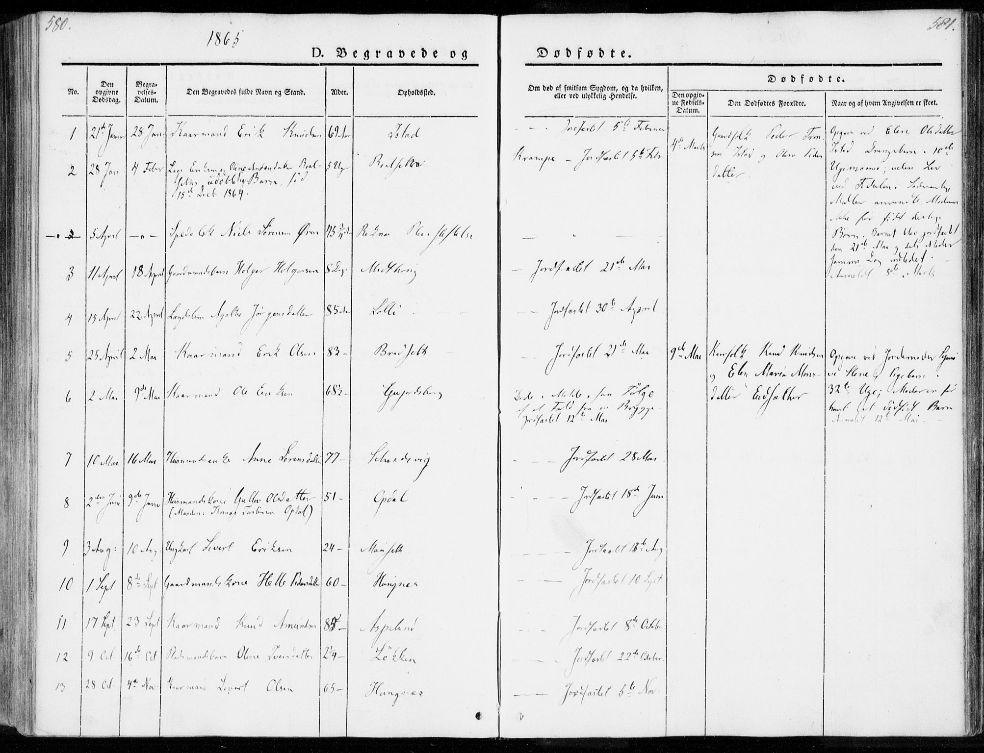 Ministerialprotokoller, klokkerbøker og fødselsregistre - Møre og Romsdal, AV/SAT-A-1454/557/L0680: Parish register (official) no. 557A02, 1843-1869, p. 580-581