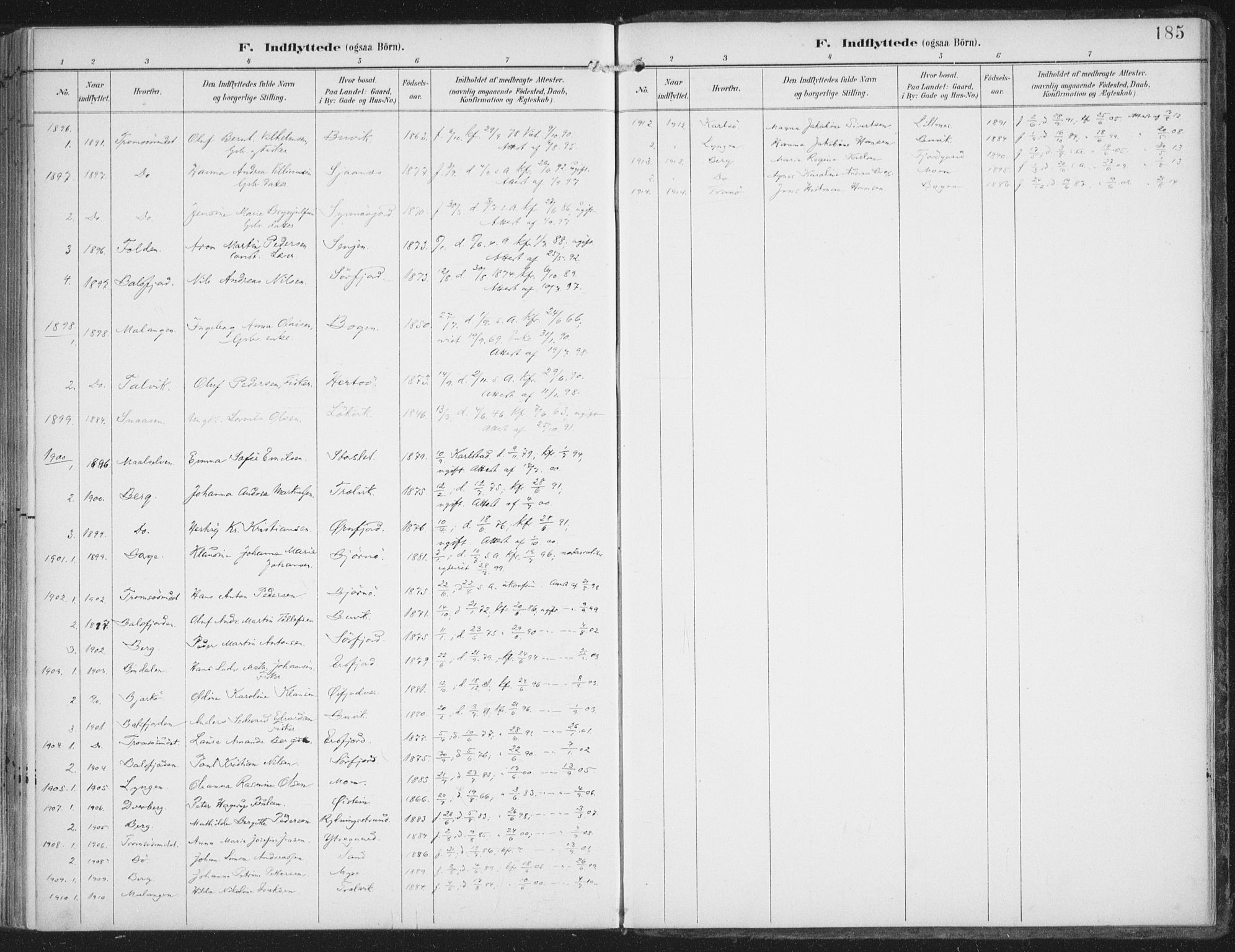 Lenvik sokneprestembete, SATØ/S-1310/H/Ha/Haa/L0015kirke: Parish register (official) no. 15, 1896-1915, p. 185
