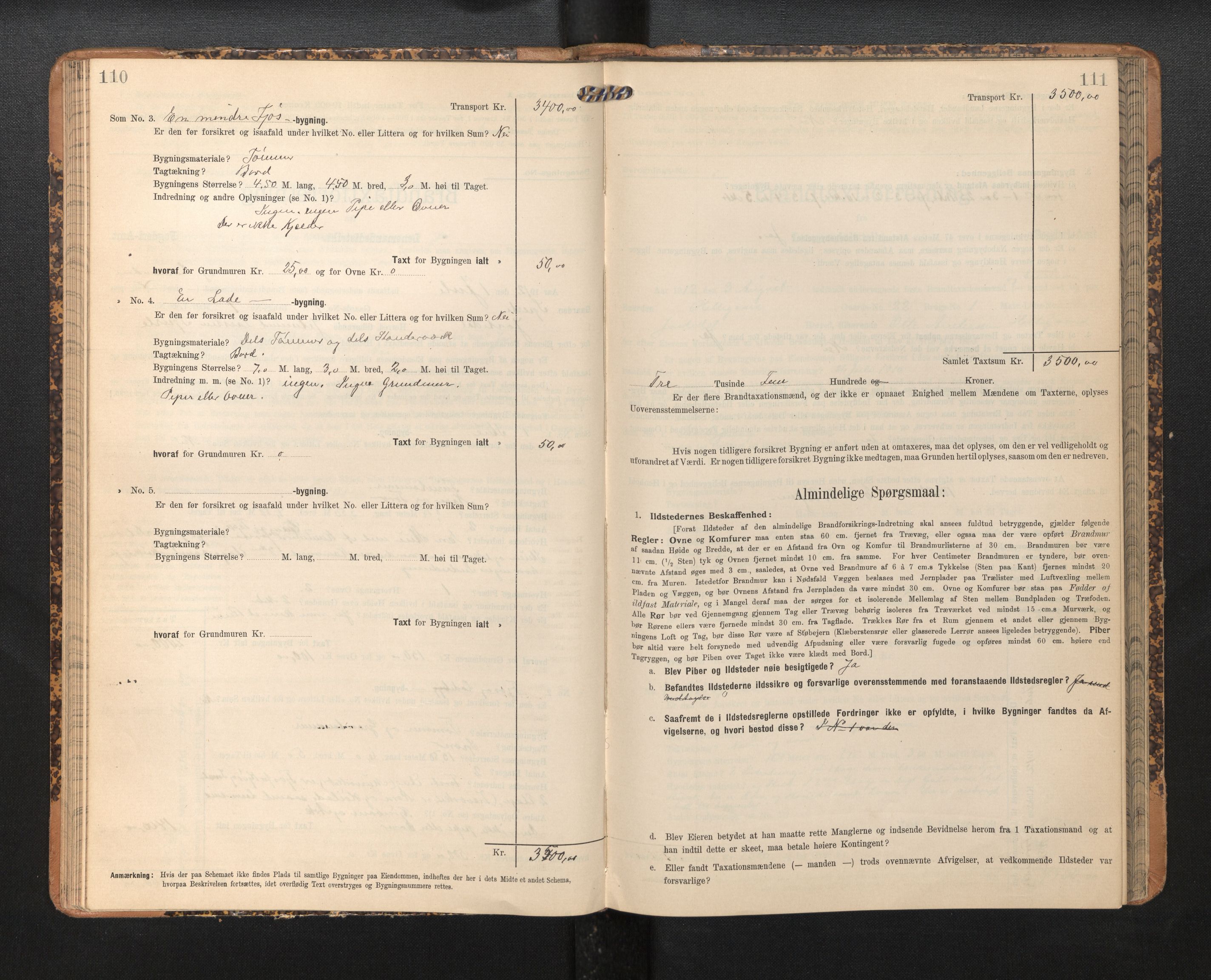 Lensmannen i Jostedal, SAB/A-28601/0012/L0004: Branntakstprotokoll, skjematakst, 1906-1919, p. 110-111
