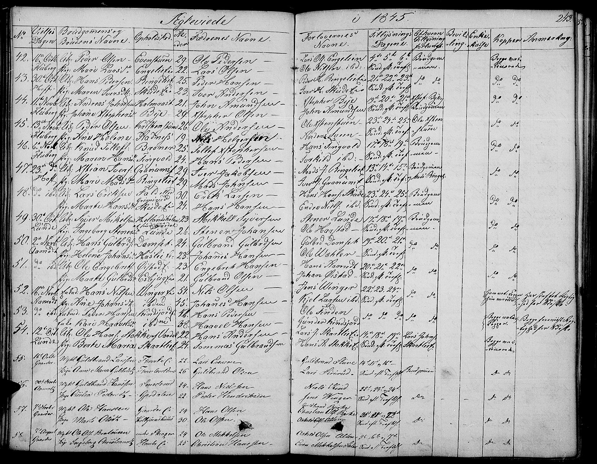 Land prestekontor, SAH/PREST-120/H/Ha/Haa/L0008: Parish register (official) no. 8, 1830-1846, p. 243