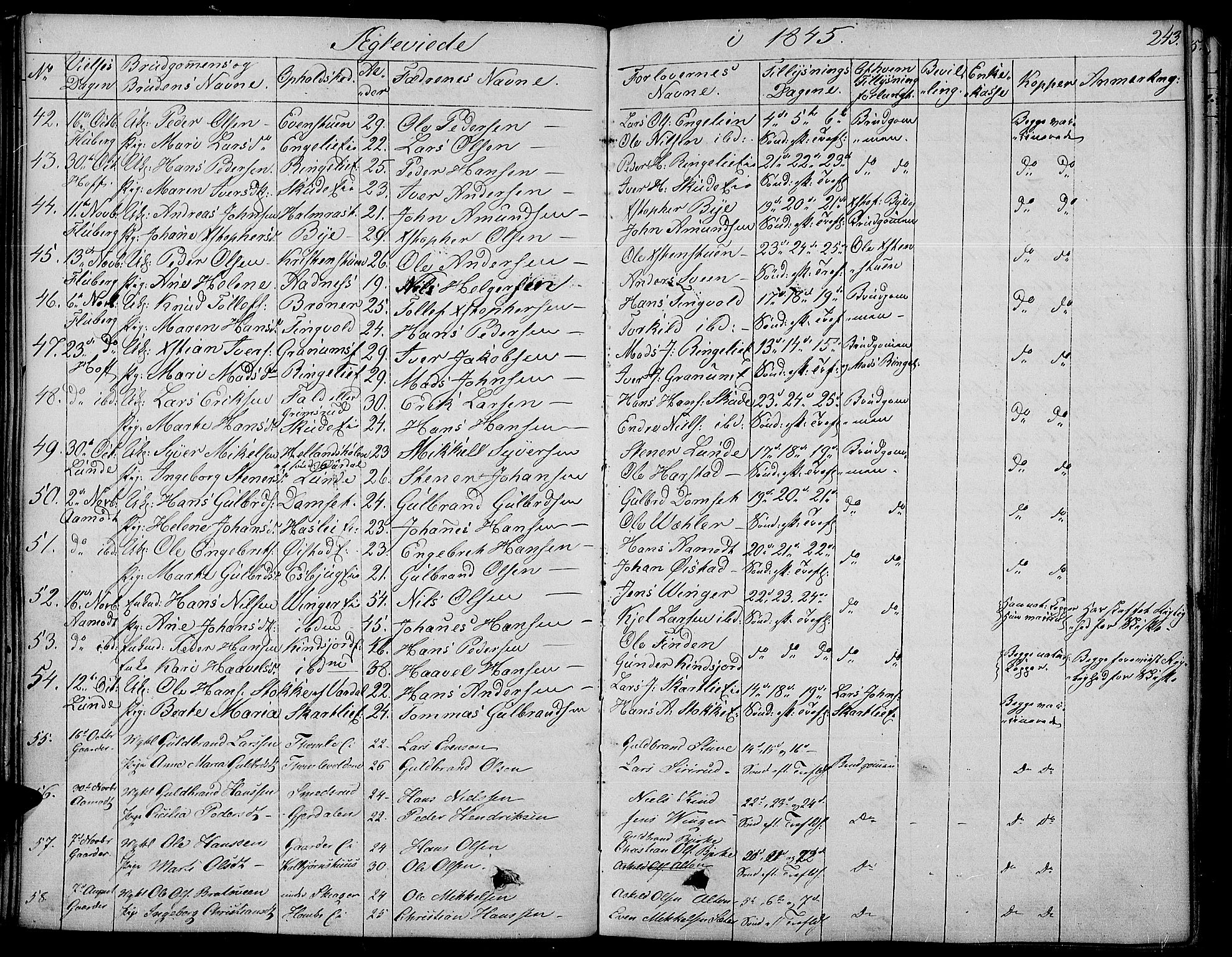 Land prestekontor, AV/SAH-PREST-120/H/Ha/Haa/L0008: Parish register (official) no. 8, 1830-1846, p. 243