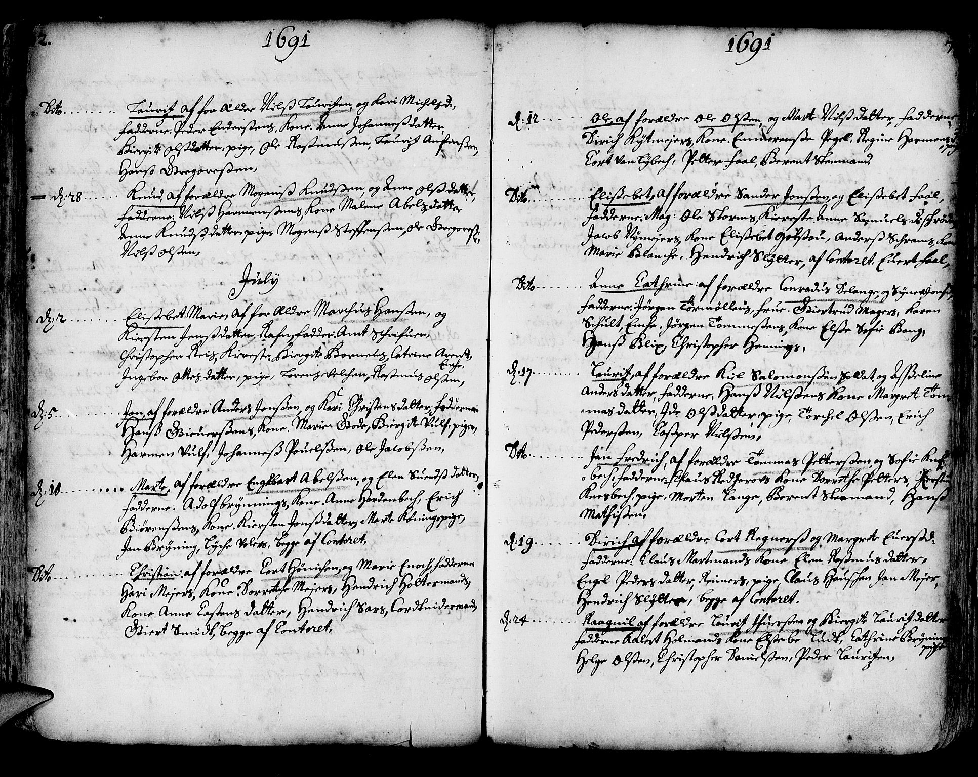 Korskirken sokneprestembete, SAB/A-76101/H/Haa/L0002: Parish register (official) no. A 2, 1688-1697, p. 72-73