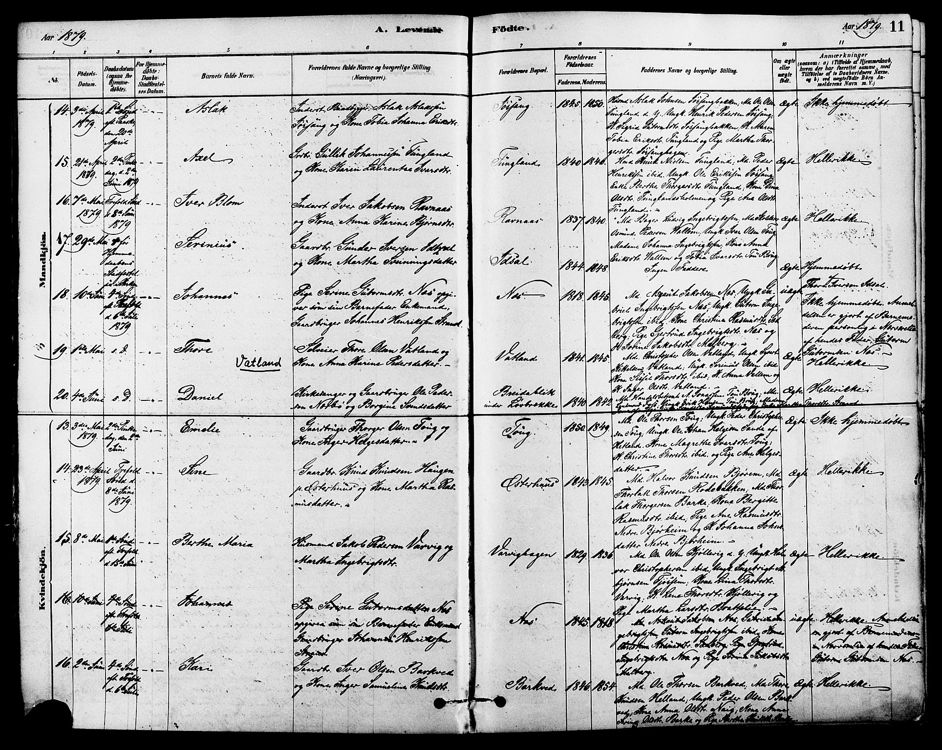 Strand sokneprestkontor, AV/SAST-A-101828/H/Ha/Haa/L0009: Parish register (official) no. A 9, 1877-1908, p. 11