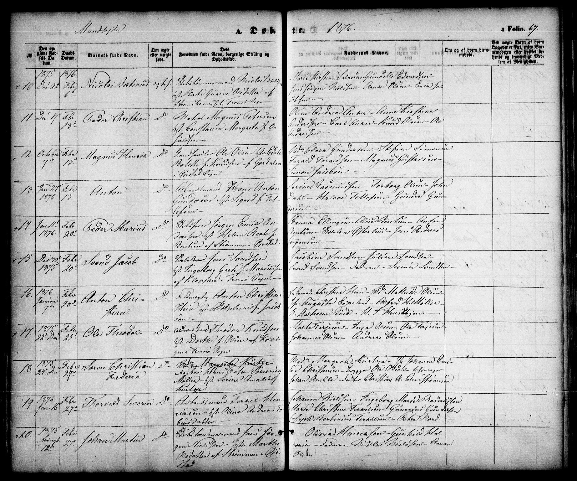Arendal sokneprestkontor, Trefoldighet, SAK/1111-0040/F/Fa/L0007: Parish register (official) no. A 7, 1868-1878, p. 67