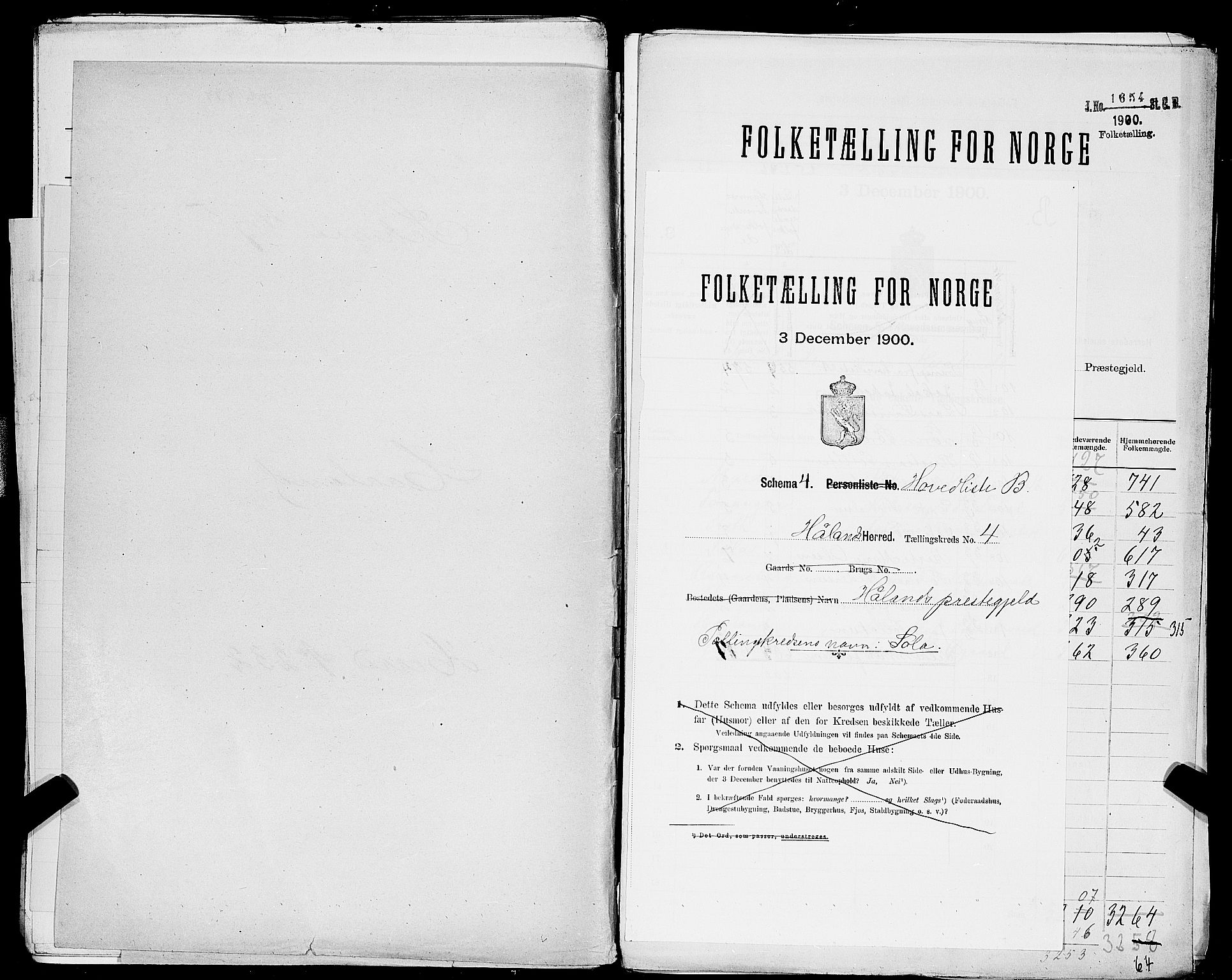 SAST, 1900 census for Haaland, 1900, p. 2