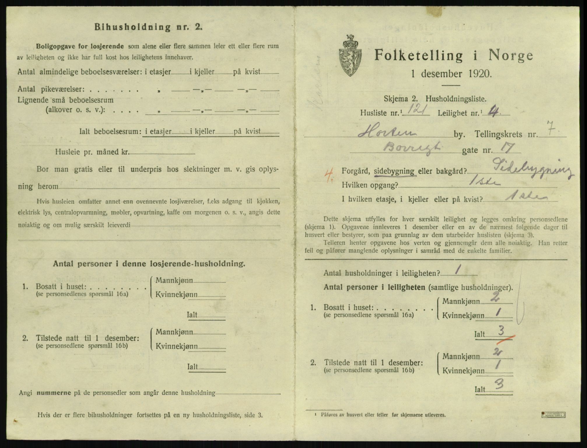 SAKO, 1920 census for Horten, 1920, p. 7637