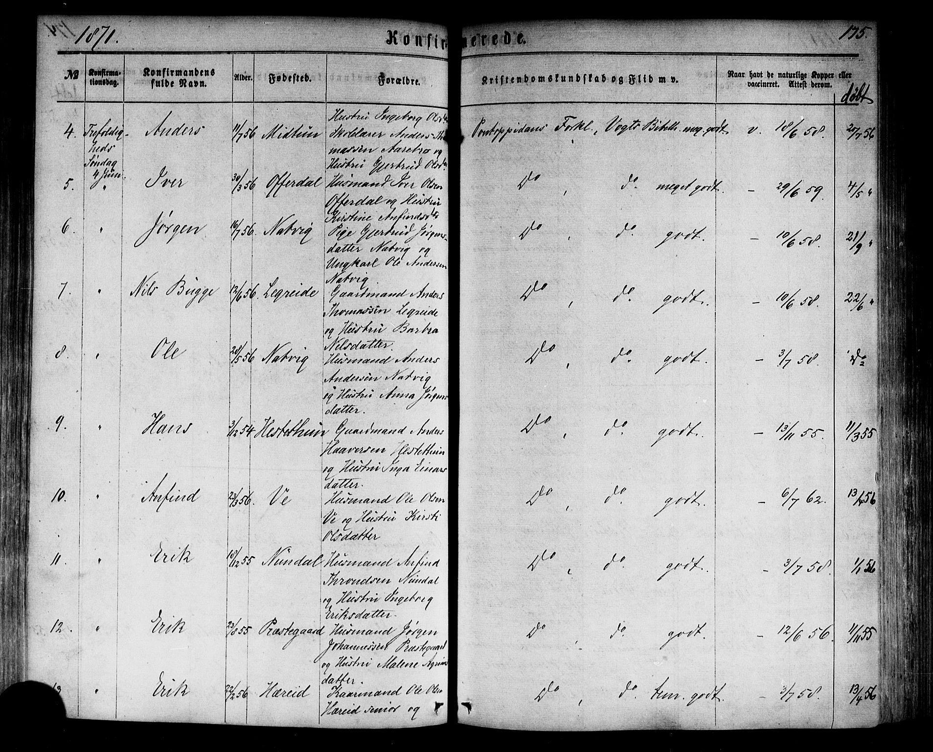 Årdal sokneprestembete, SAB/A-81701: Parish register (official) no. A 3, 1863-1886, p. 175