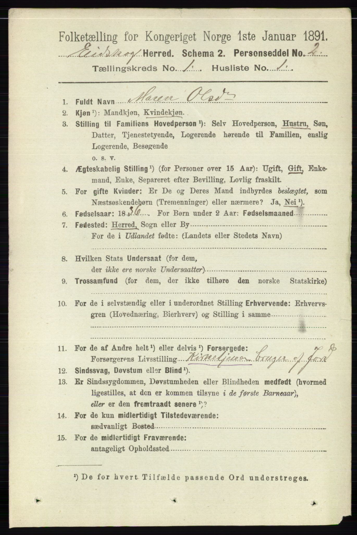 RA, 1891 census for 0420 Eidskog, 1891, p. 95