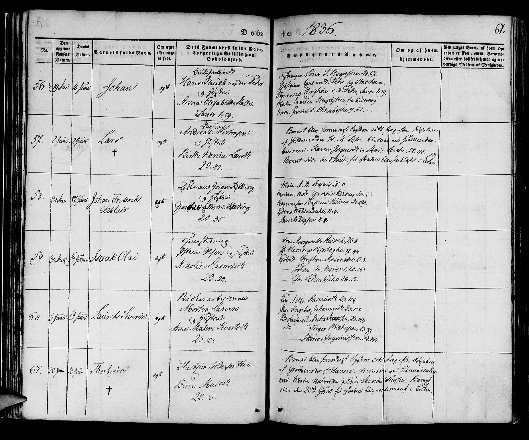 Korskirken sokneprestembete, AV/SAB-A-76101/H/Haa/L0015: Parish register (official) no. B 1, 1833-1841, p. 61