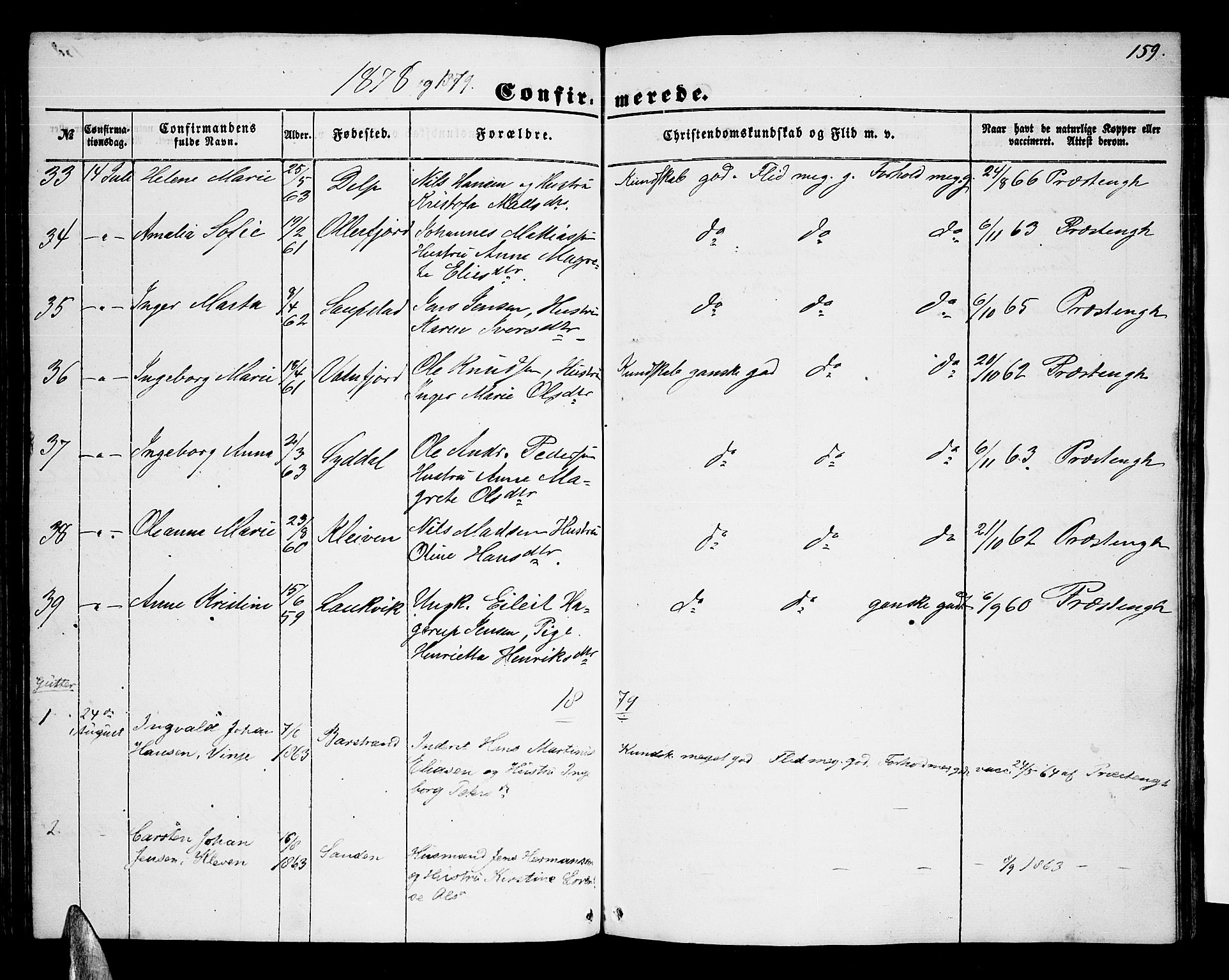 Ministerialprotokoller, klokkerbøker og fødselsregistre - Nordland, AV/SAT-A-1459/876/L1102: Parish register (copy) no. 876C01, 1852-1886, p. 159