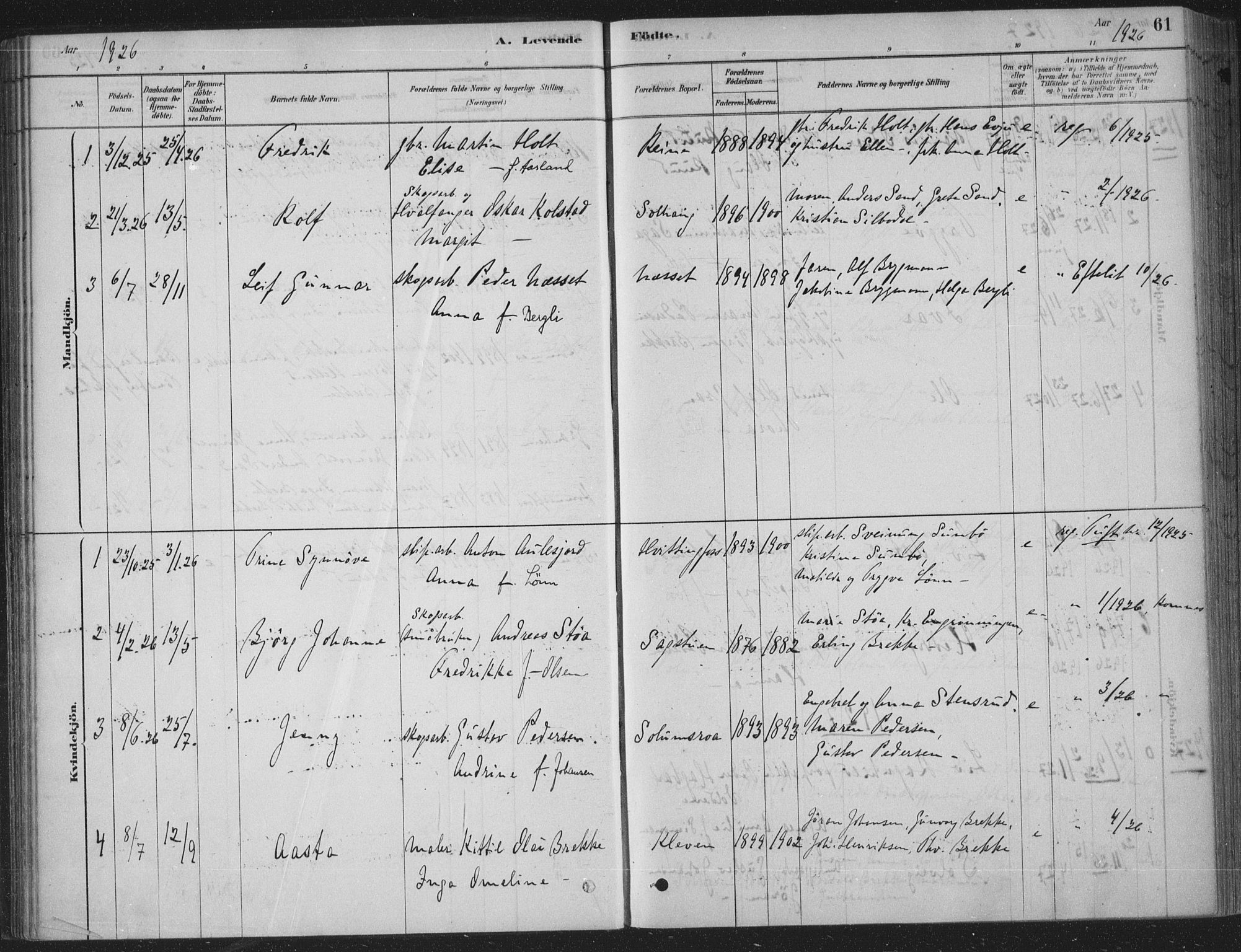 Sandsvær kirkebøker, AV/SAKO-A-244/F/Fe/L0001: Parish register (official) no. V 1, 1878-1936, p. 61