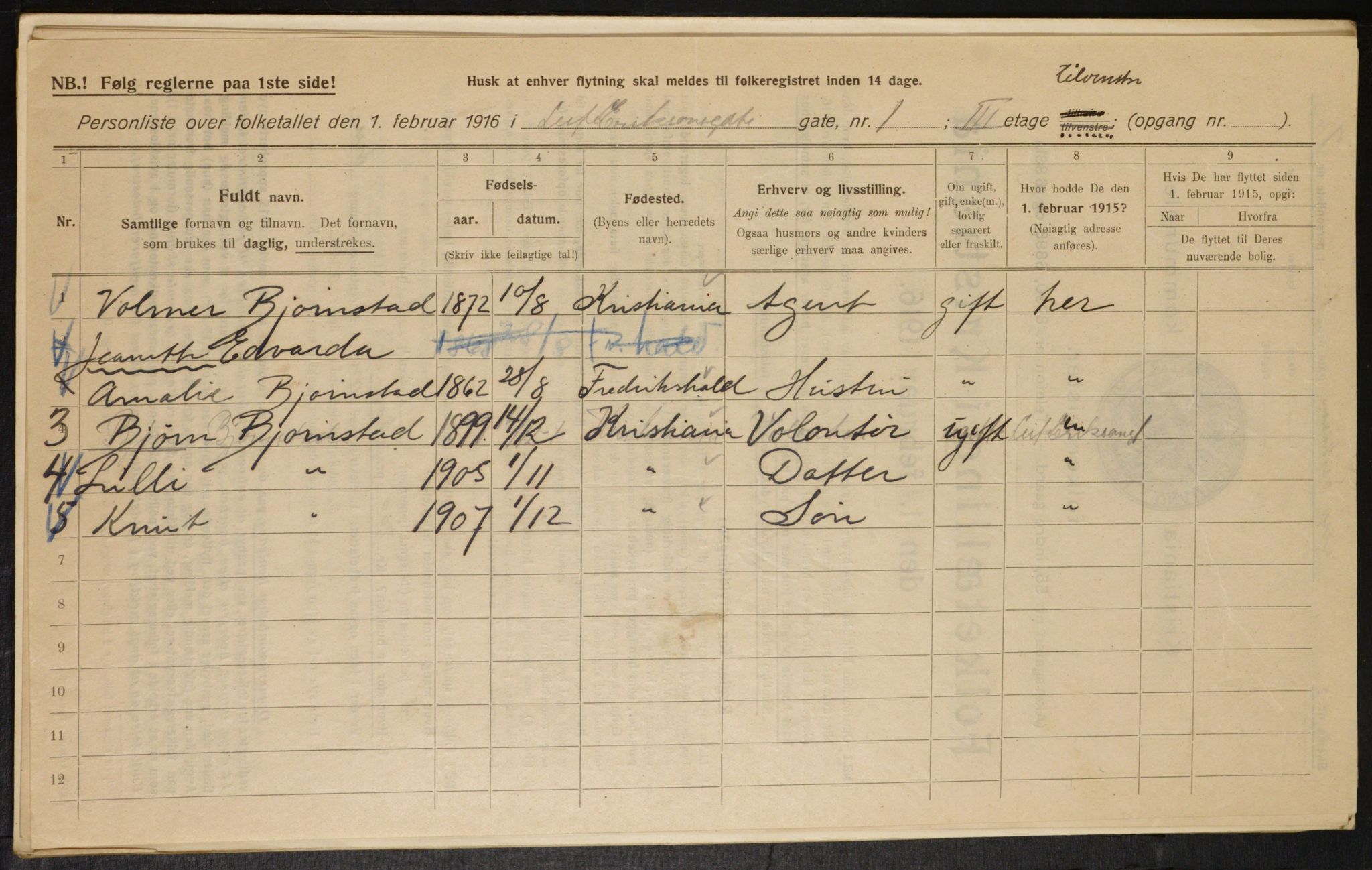 OBA, Municipal Census 1916 for Kristiania, 1916, p. 58736