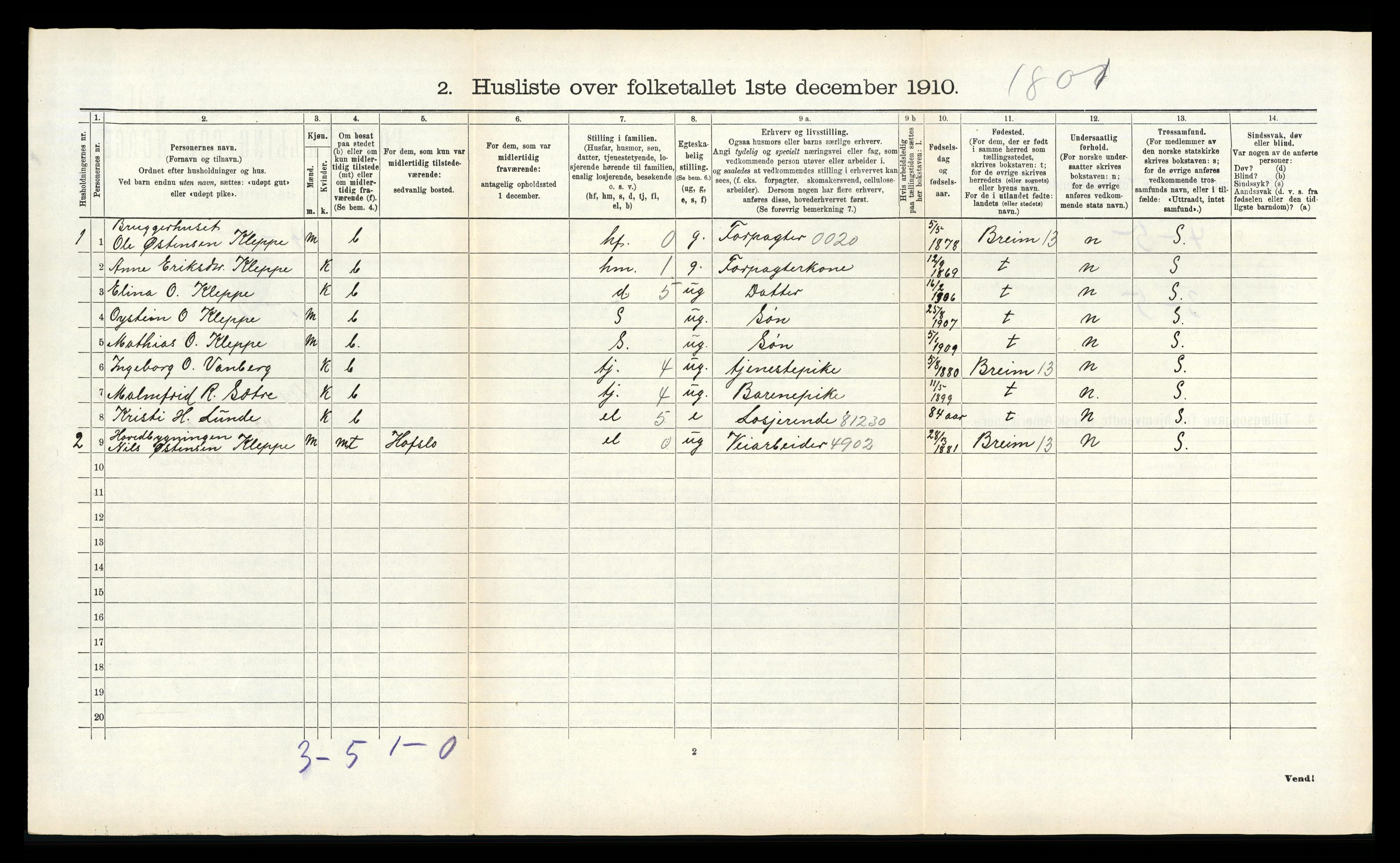 RA, 1910 census for Stryn, 1910, p. 474