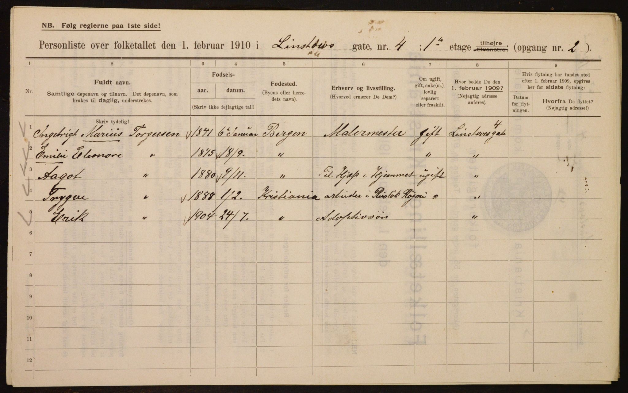 OBA, Municipal Census 1910 for Kristiania, 1910, p. 55757