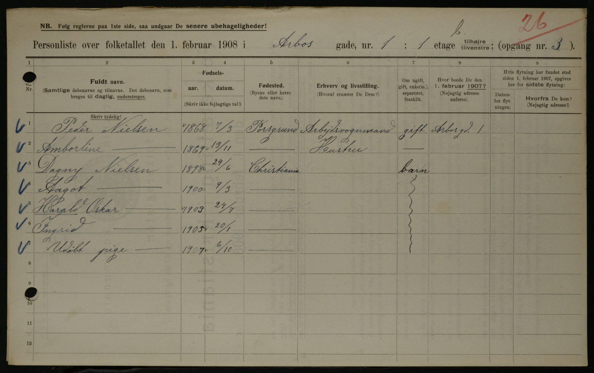 OBA, Municipal Census 1908 for Kristiania, 1908, p. 1950