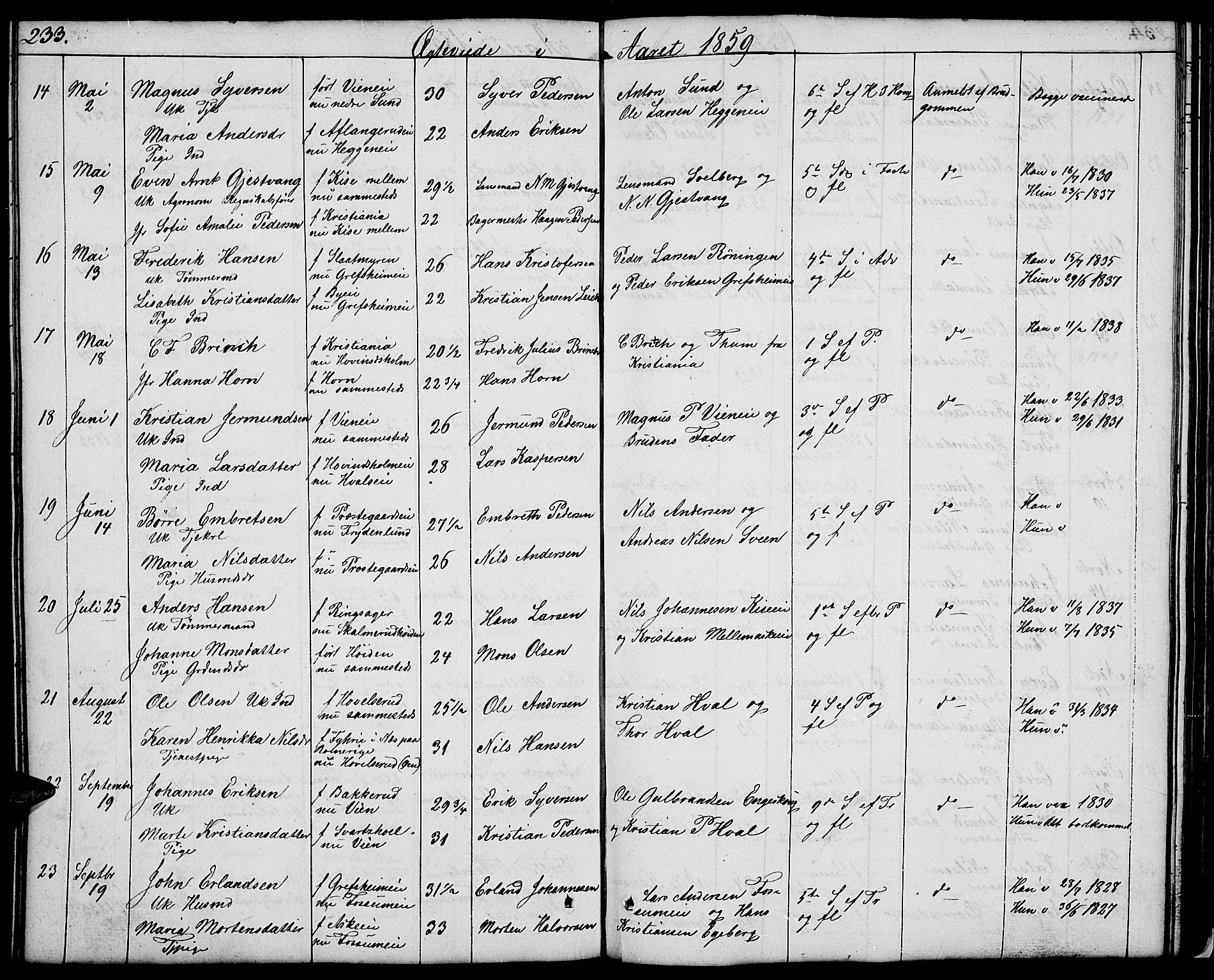 Nes prestekontor, Hedmark, SAH/PREST-020/L/La/L0004: Parish register (copy) no. 4, 1832-1861, p. 233