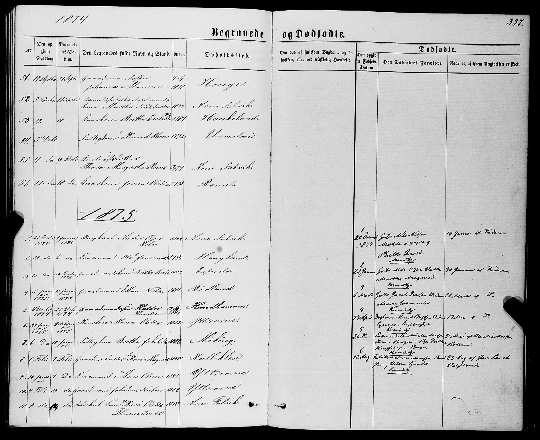 Haus sokneprestembete, SAB/A-75601/H/Haa: Parish register (official) no. A 18, 1871-1877, p. 337