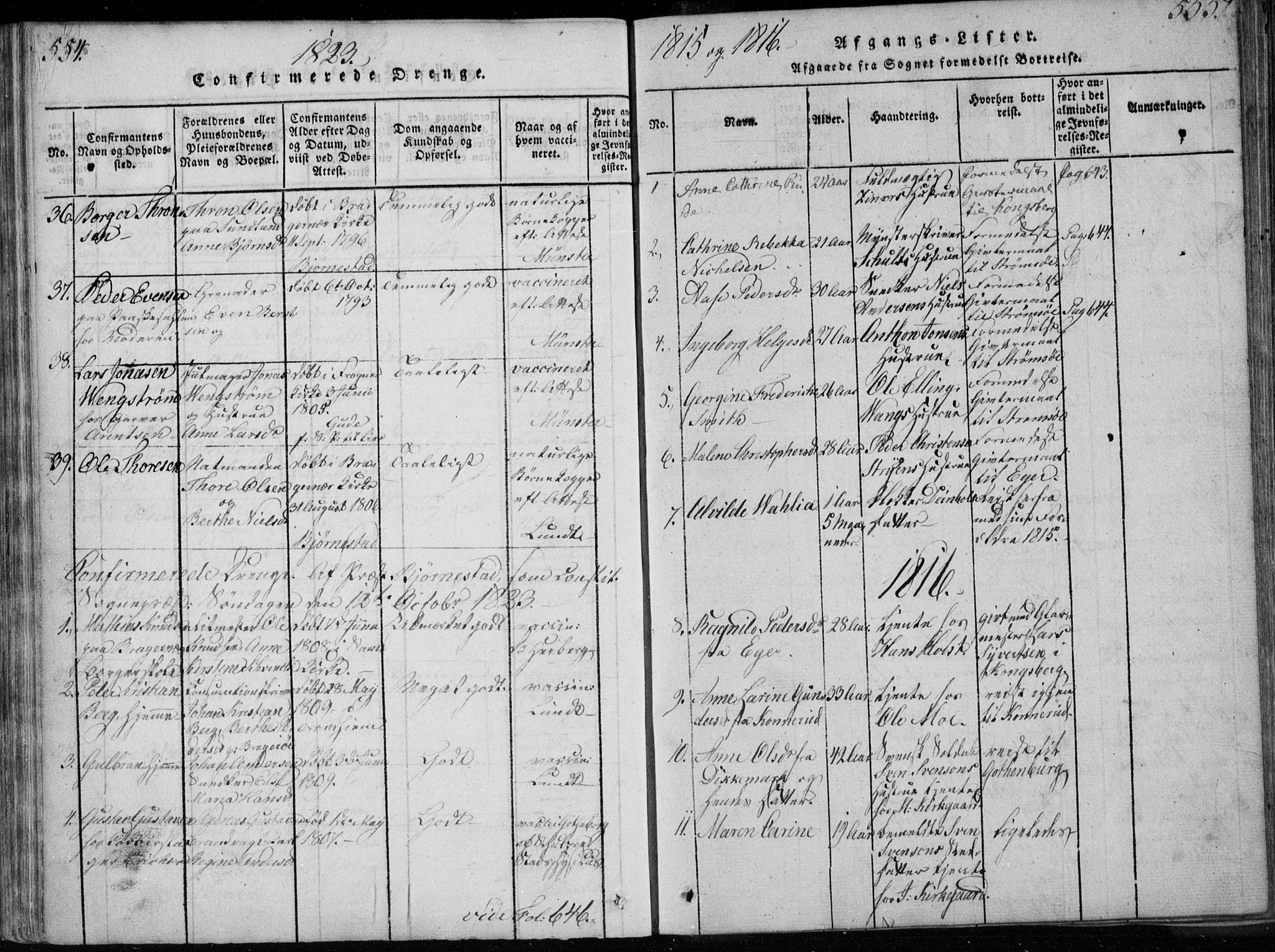 Bragernes kirkebøker, AV/SAKO-A-6/F/Fa/L0007: Parish register (official) no. I 7, 1815-1829, p. 554-555