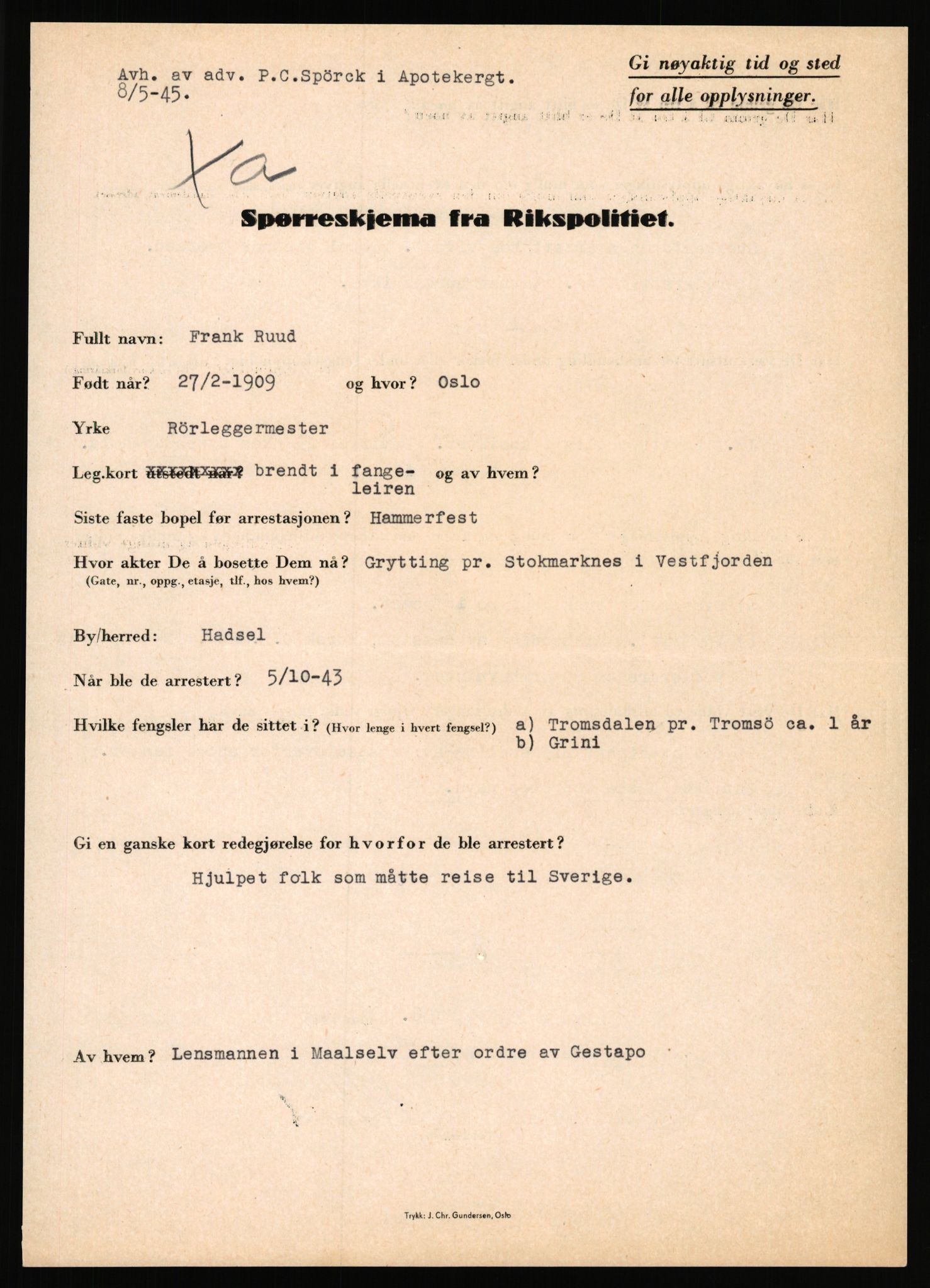 Rikspolitisjefen, AV/RA-S-1560/L/L0014: Pettersen, Aksel - Savosnick, Ernst, 1940-1945, p. 745