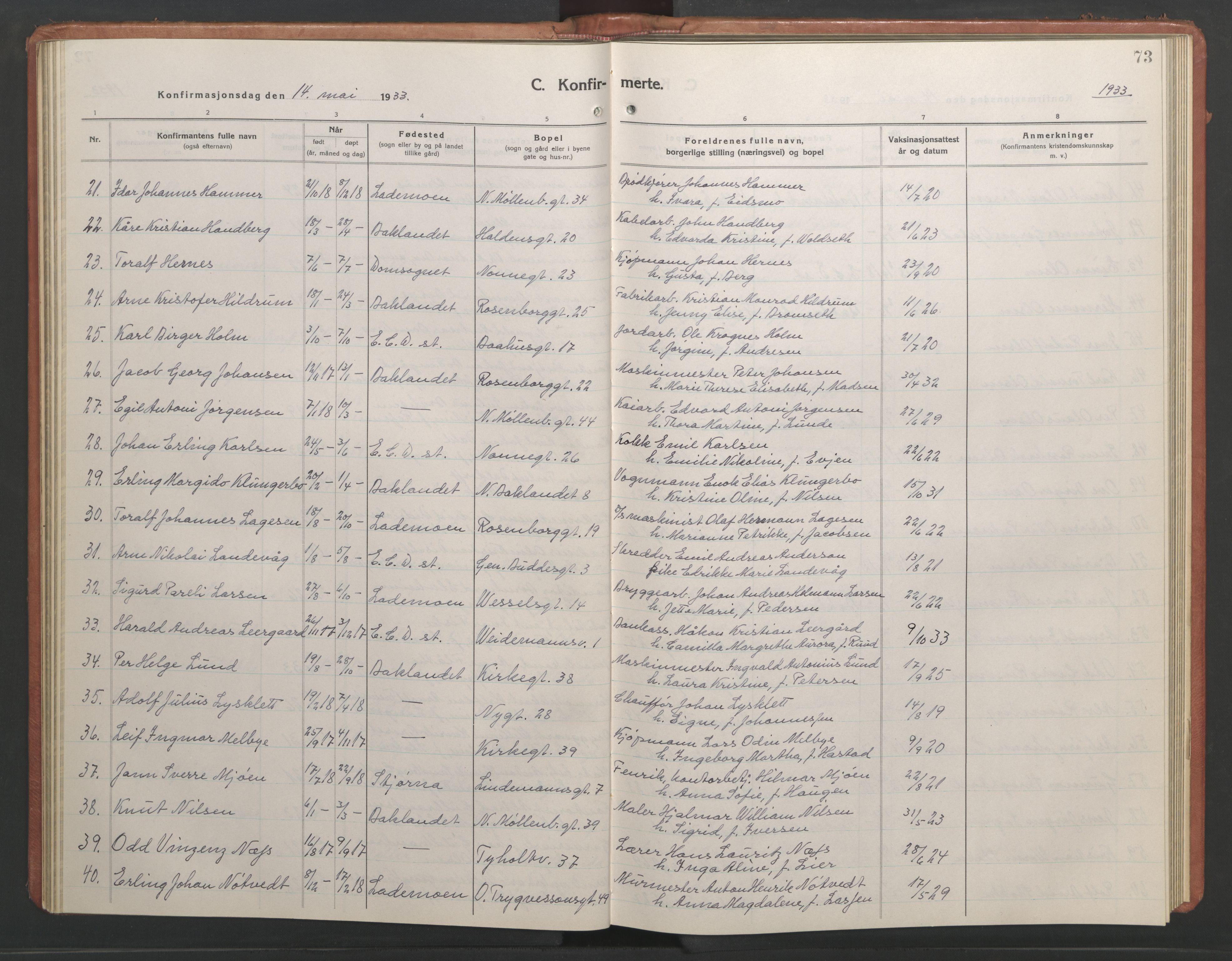 Ministerialprotokoller, klokkerbøker og fødselsregistre - Sør-Trøndelag, SAT/A-1456/604/L0228: Parish register (copy) no. 604C11, 1928-1950, p. 73