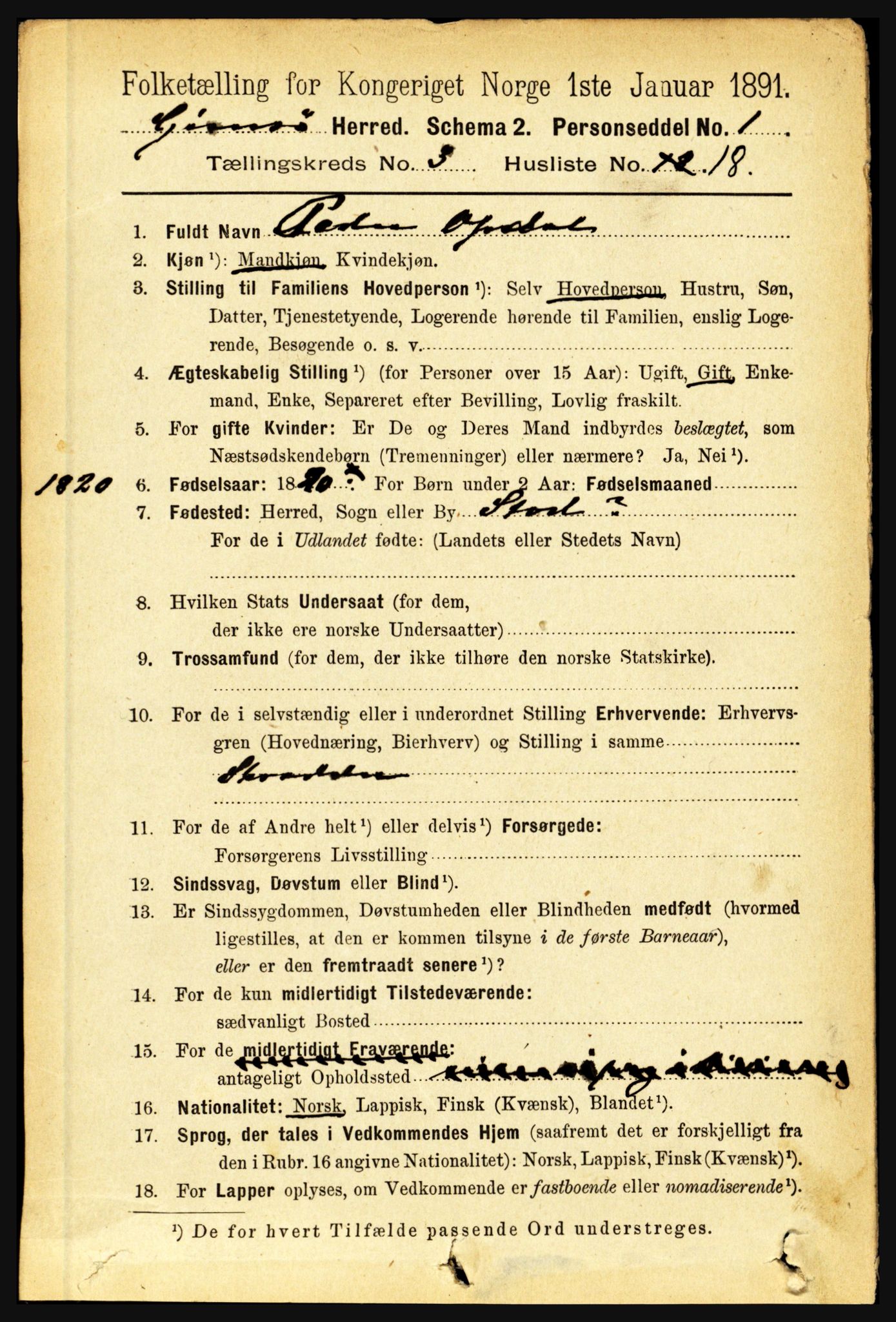 RA, 1891 census for 1864 Gimsøy, 1891, p. 604