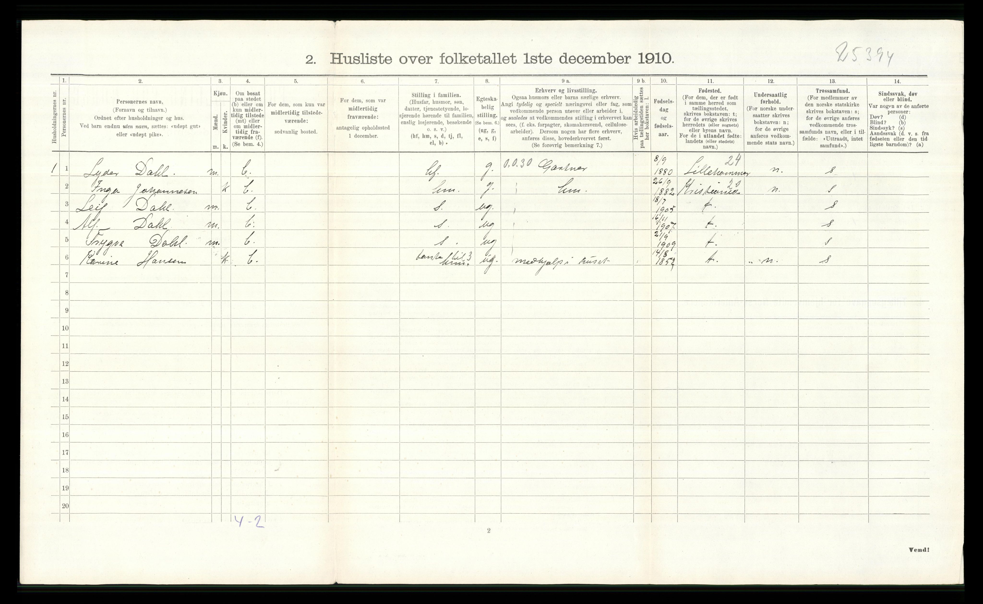 RA, 1910 census for Lier, 1910, p. 647