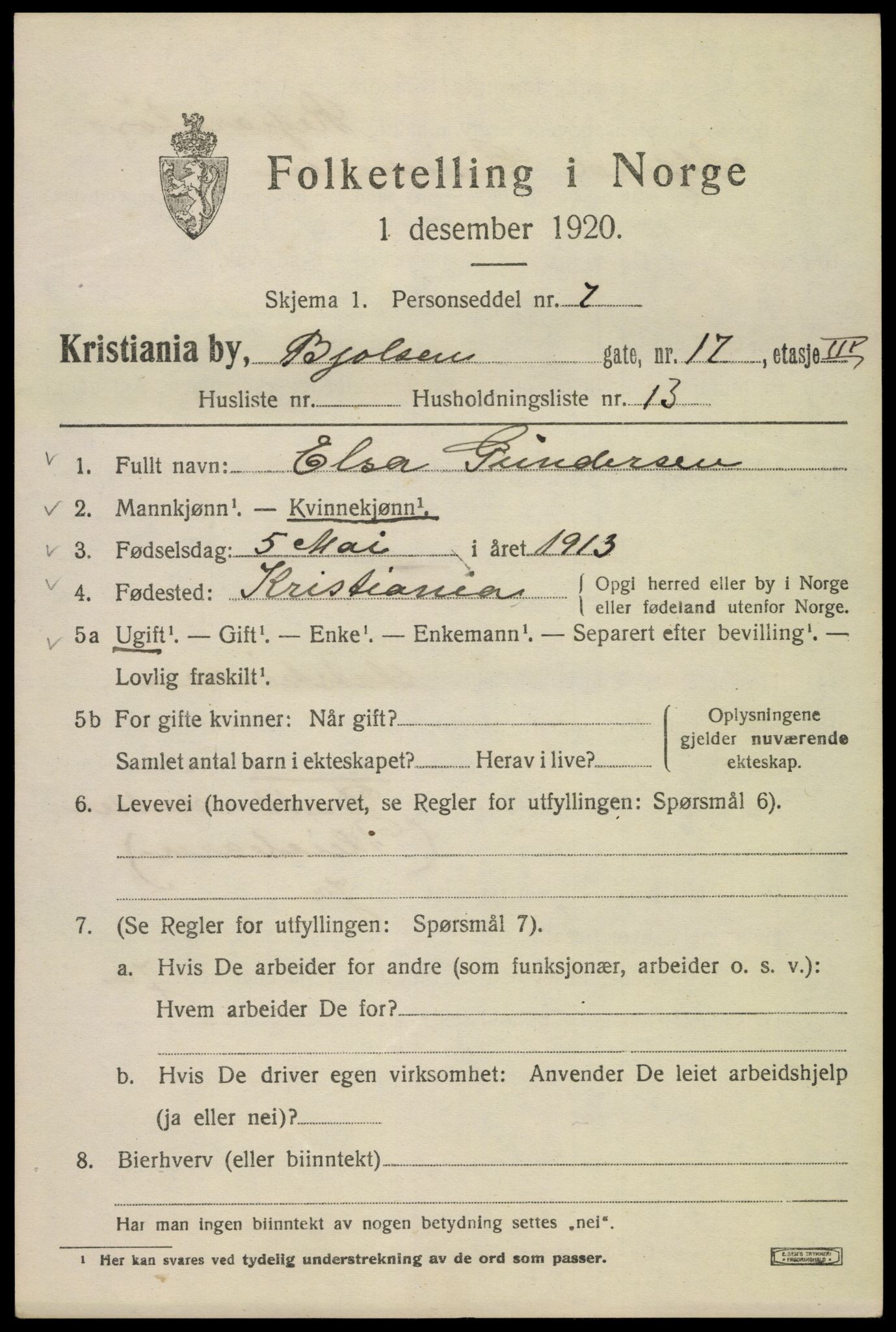 SAO, 1920 census for Kristiania, 1920, p. 163199