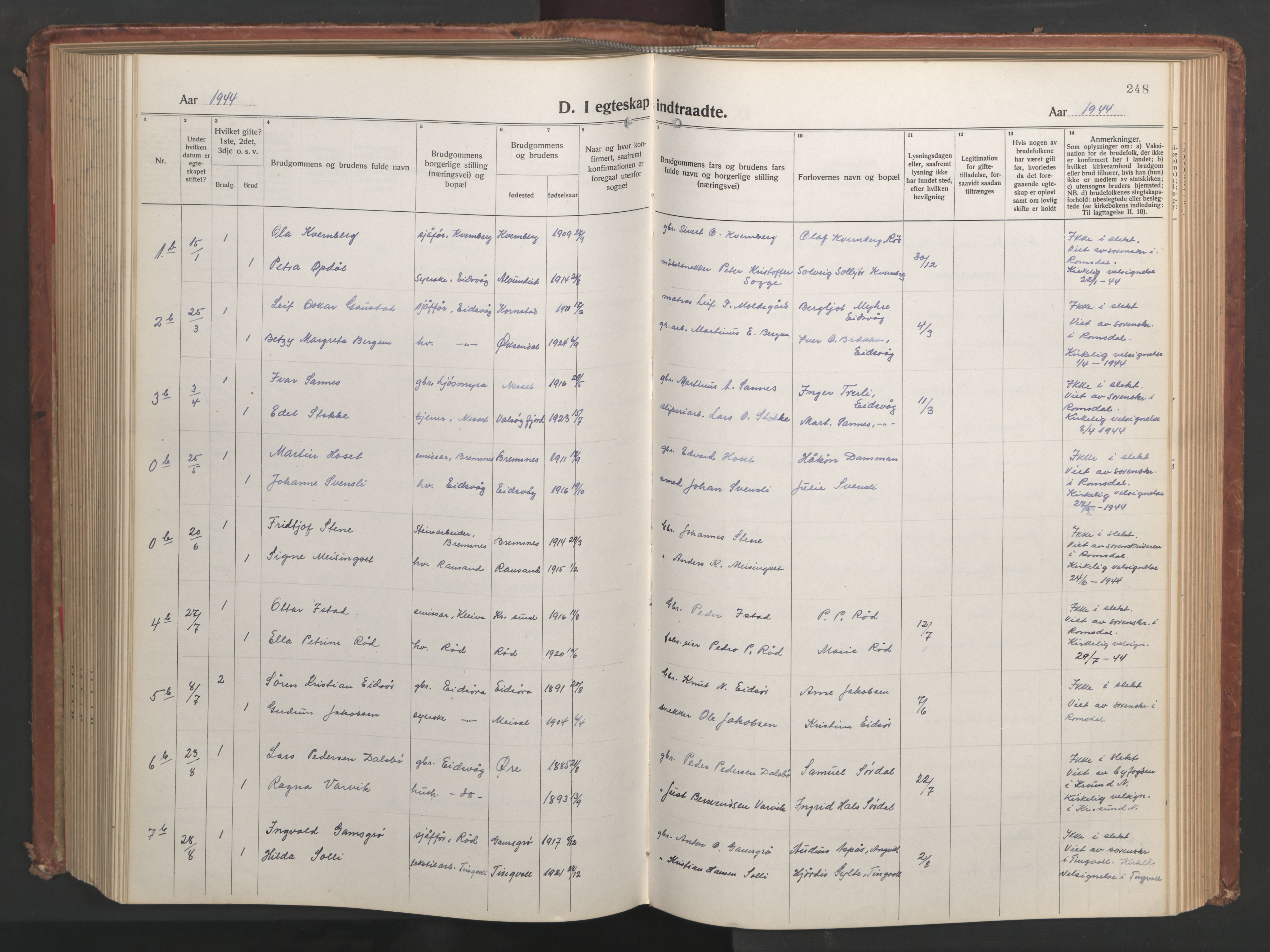 Ministerialprotokoller, klokkerbøker og fødselsregistre - Møre og Romsdal, SAT/A-1454/551/L0633: Parish register (copy) no. 551C05, 1921-1961, p. 248