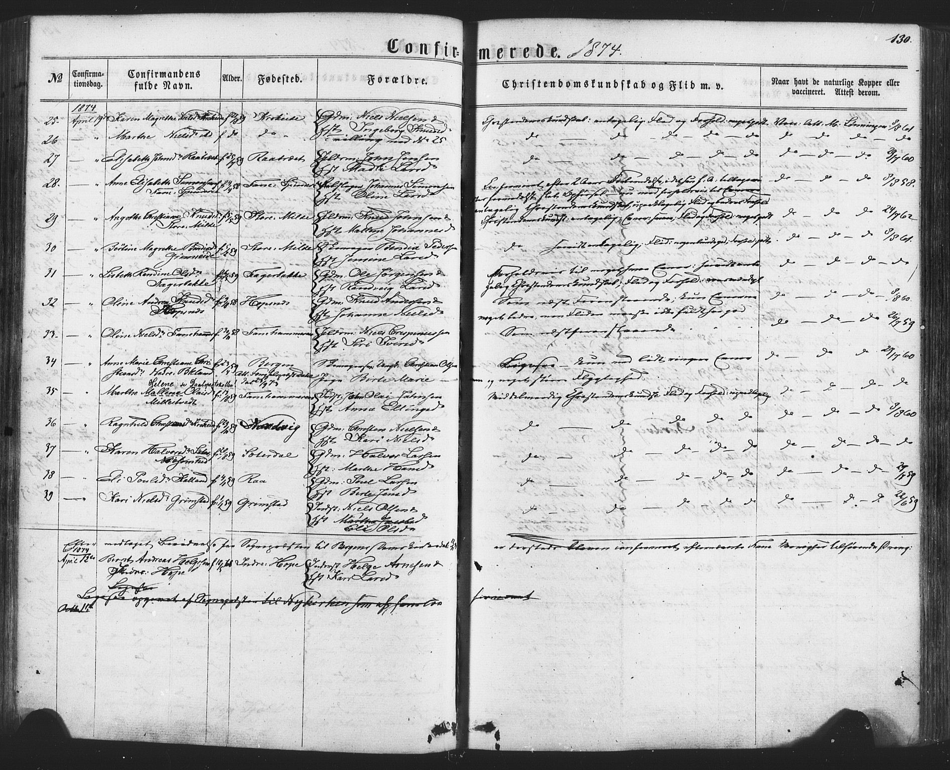 Fana Sokneprestembete, AV/SAB-A-75101/H/Haa/Haaa/L0012: Parish register (official) no. A 12, 1862-1878, p. 130