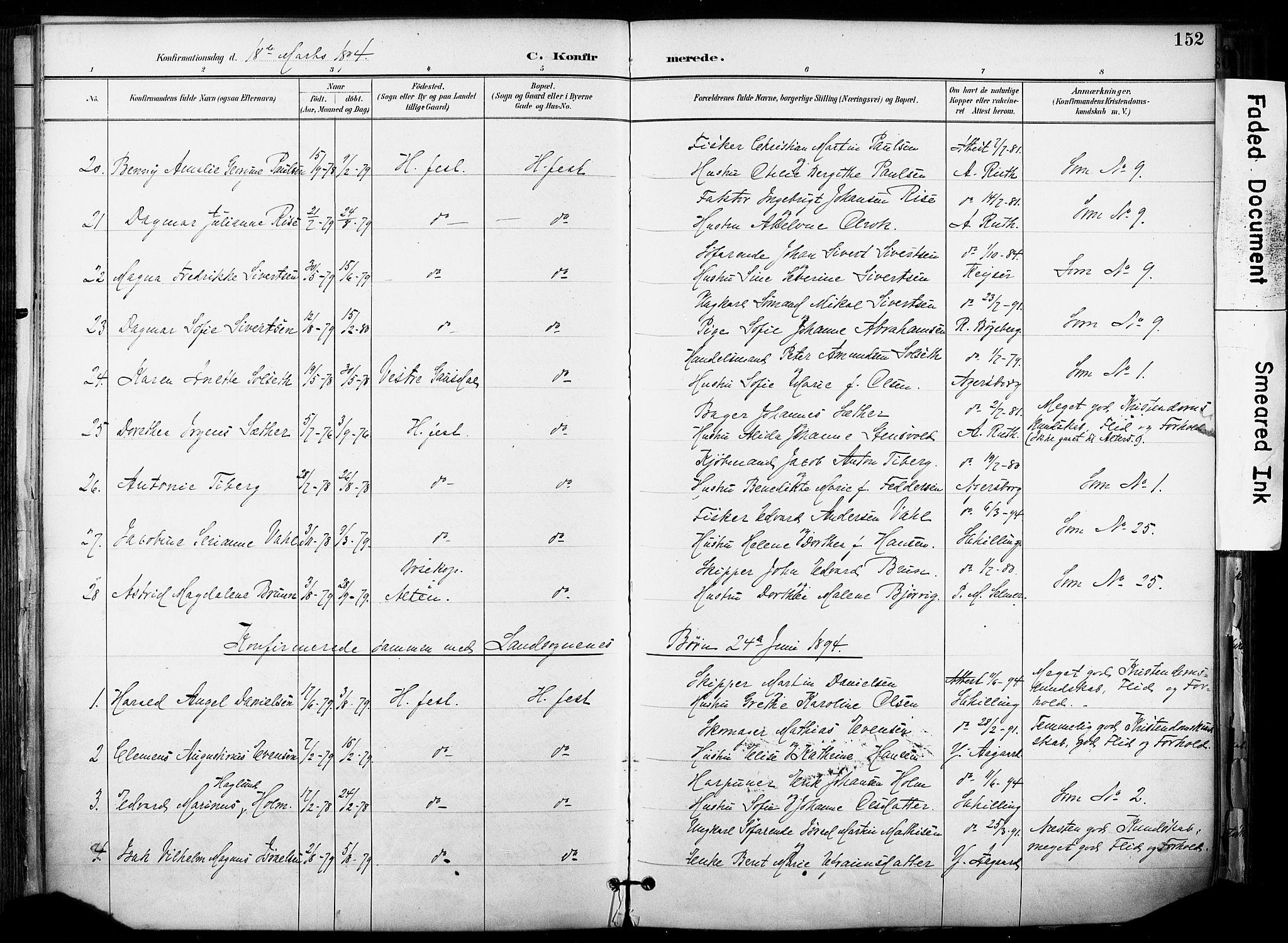 Hammerfest sokneprestkontor, AV/SATØ-S-1347/H/Ha/L0009.kirke: Parish register (official) no. 9, 1889-1897, p. 152