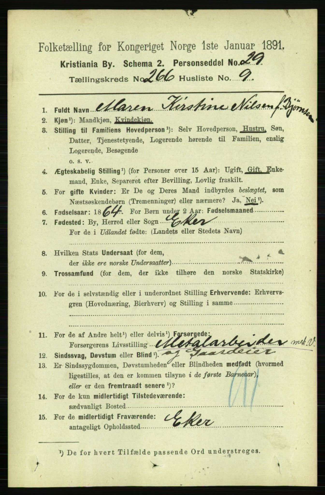 RA, 1891 census for 0301 Kristiania, 1891, p. 161422