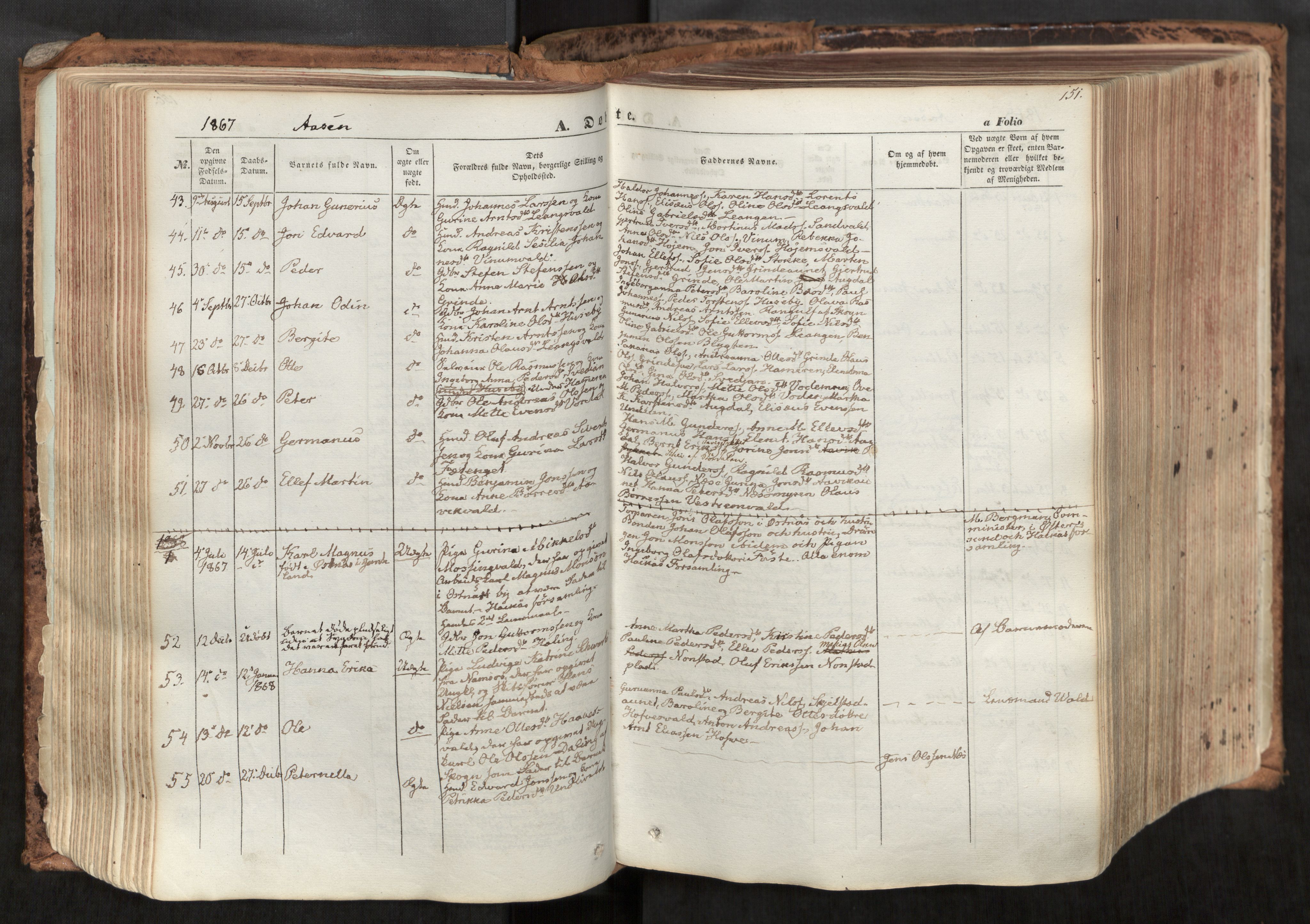 Ministerialprotokoller, klokkerbøker og fødselsregistre - Nord-Trøndelag, SAT/A-1458/713/L0116: Parish register (official) no. 713A07, 1850-1877, p. 151