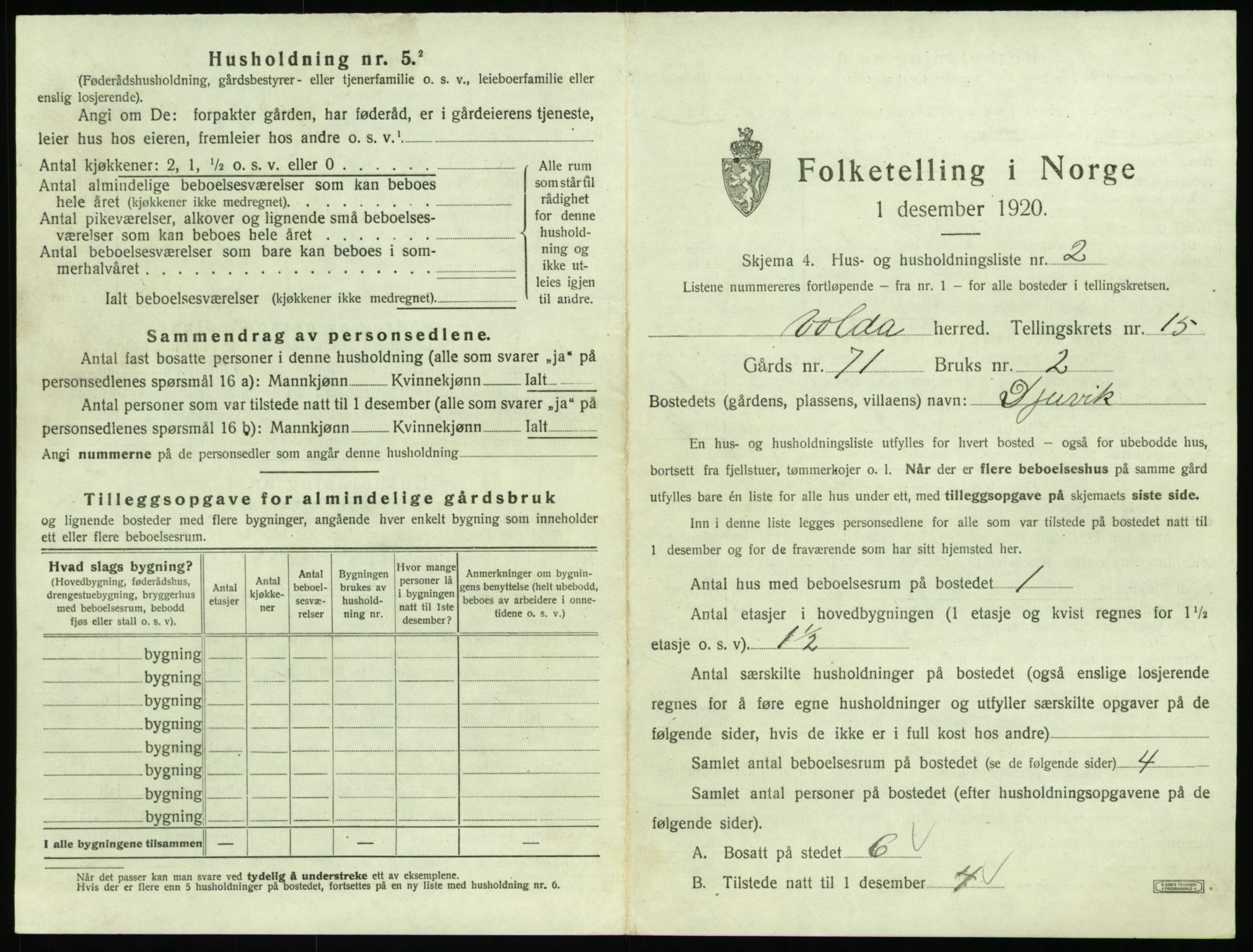 SAT, 1920 census for Volda, 1920, p. 1152