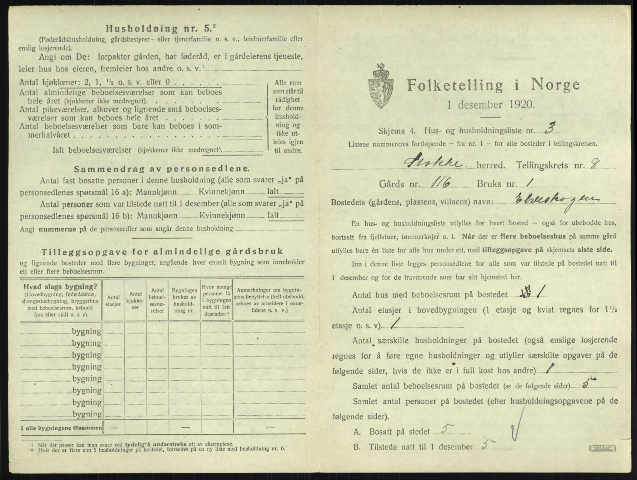 SAKO, 1920 census for Stokke, 1920, p. 1464