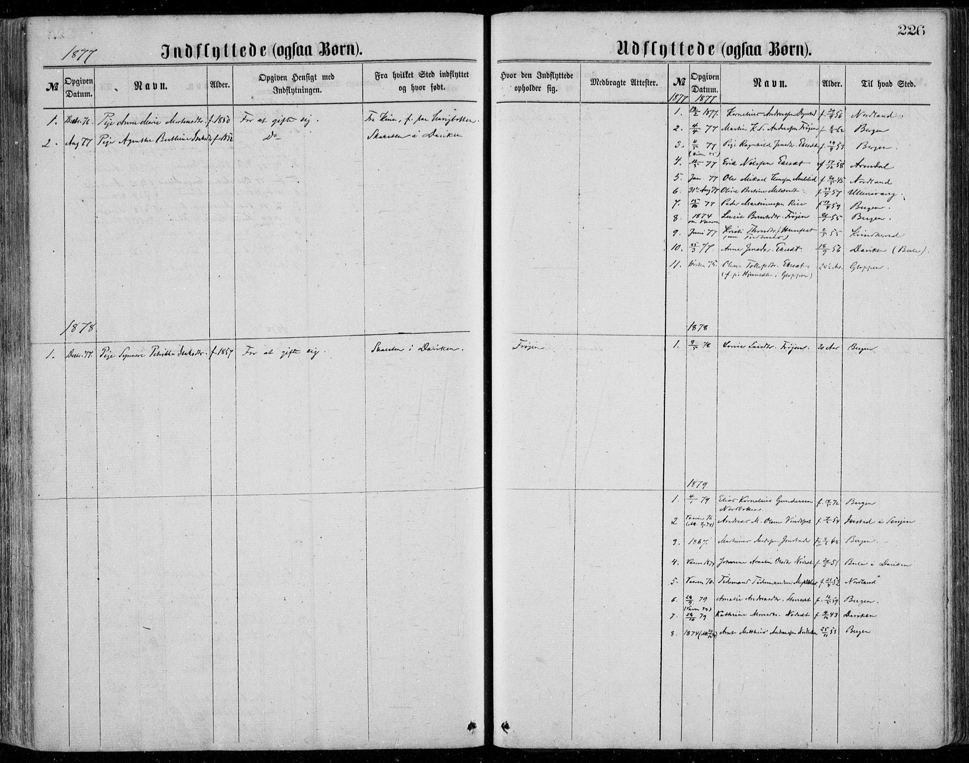 Bremanger sokneprestembete, SAB/A-82201/H/Haa/Haaa/L0001: Parish register (official) no. A  1, 1864-1883, p. 226