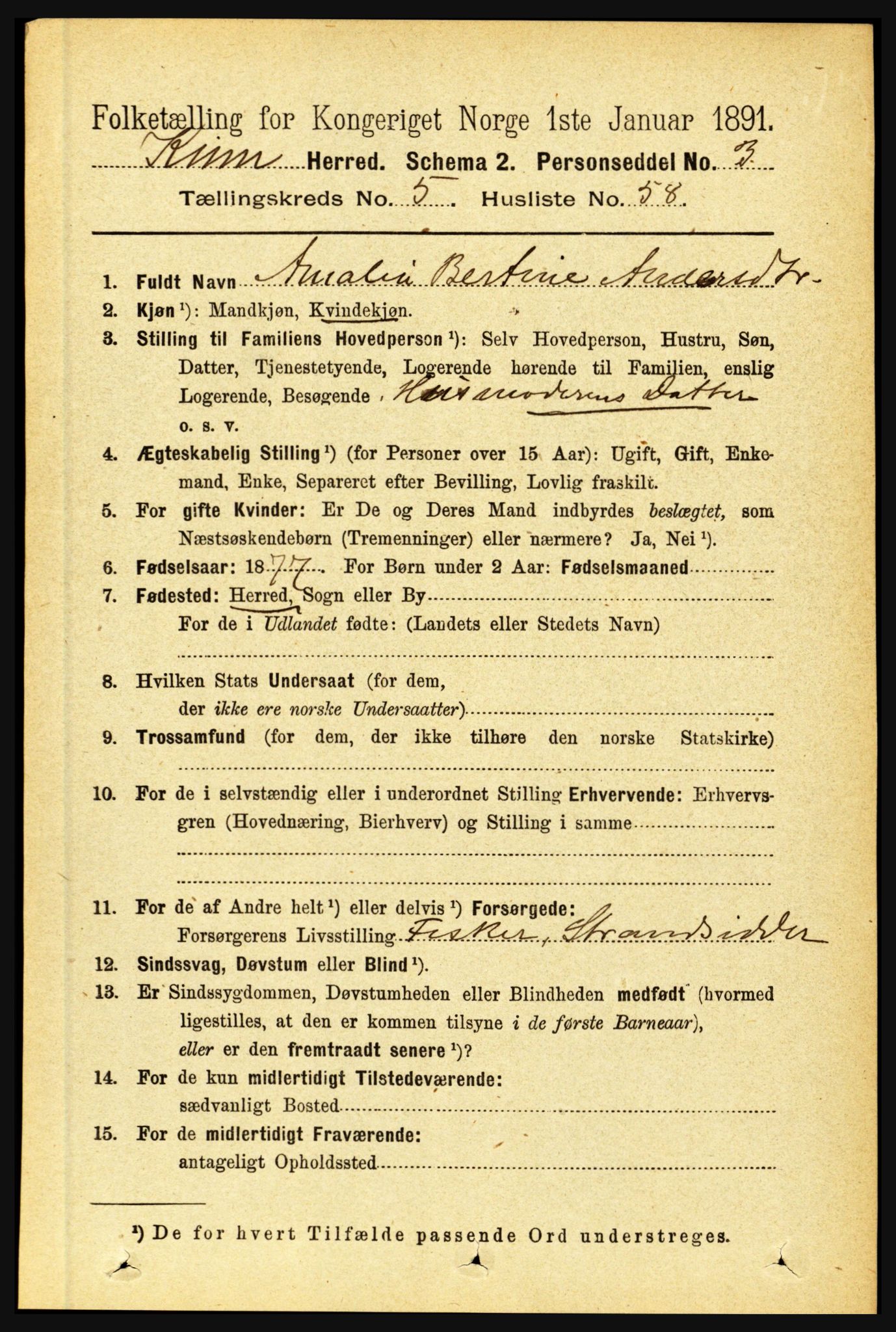 RA, 1891 census for 1437 Kinn, 1891, p. 2134