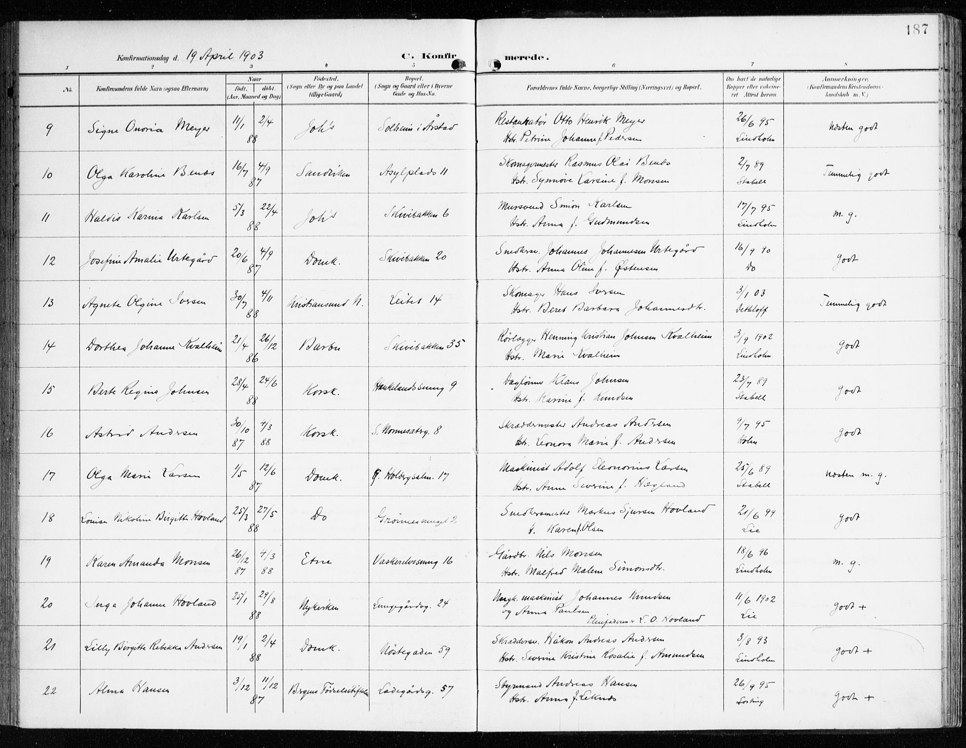 Domkirken sokneprestembete, AV/SAB-A-74801/H/Haa/L0031: Parish register (official) no. C 6, 1898-1915, p. 187