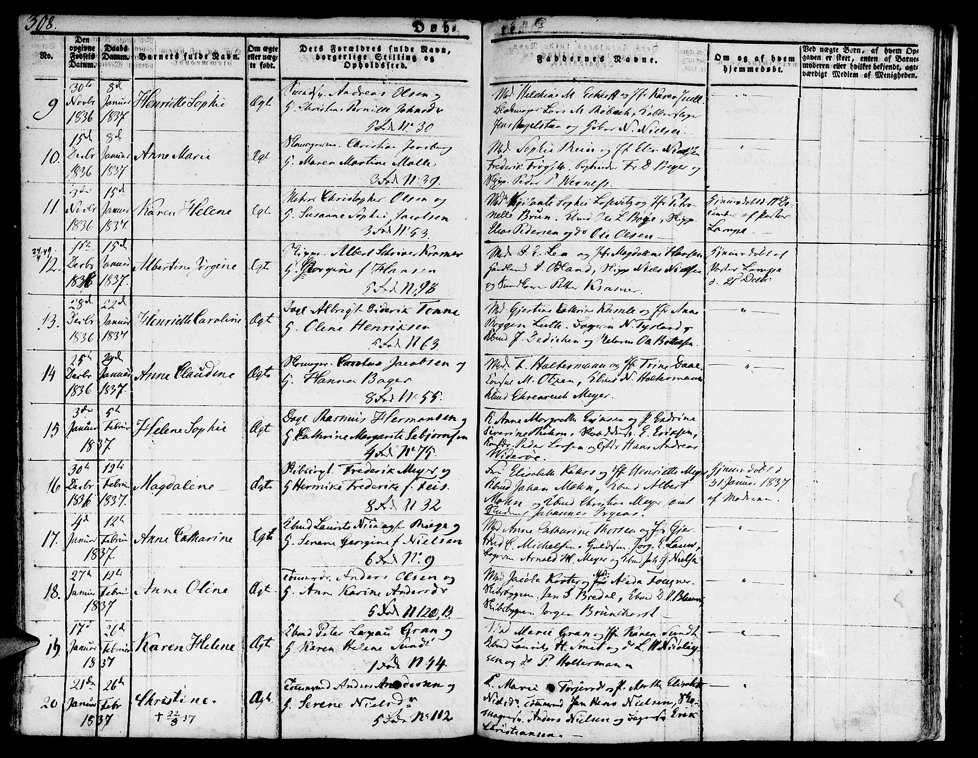 Nykirken Sokneprestembete, SAB/A-77101/H/Hab: Parish register (copy) no. A 5I, 1821-1841, p. 308