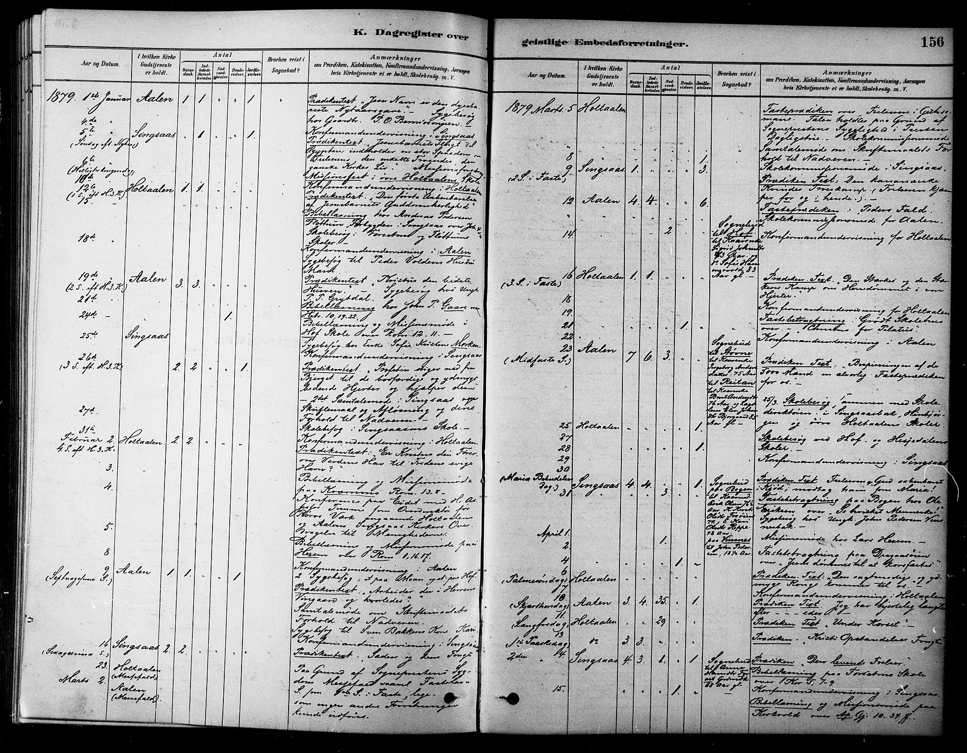 Ministerialprotokoller, klokkerbøker og fødselsregistre - Sør-Trøndelag, SAT/A-1456/685/L0972: Parish register (official) no. 685A09, 1879-1890, p. 156