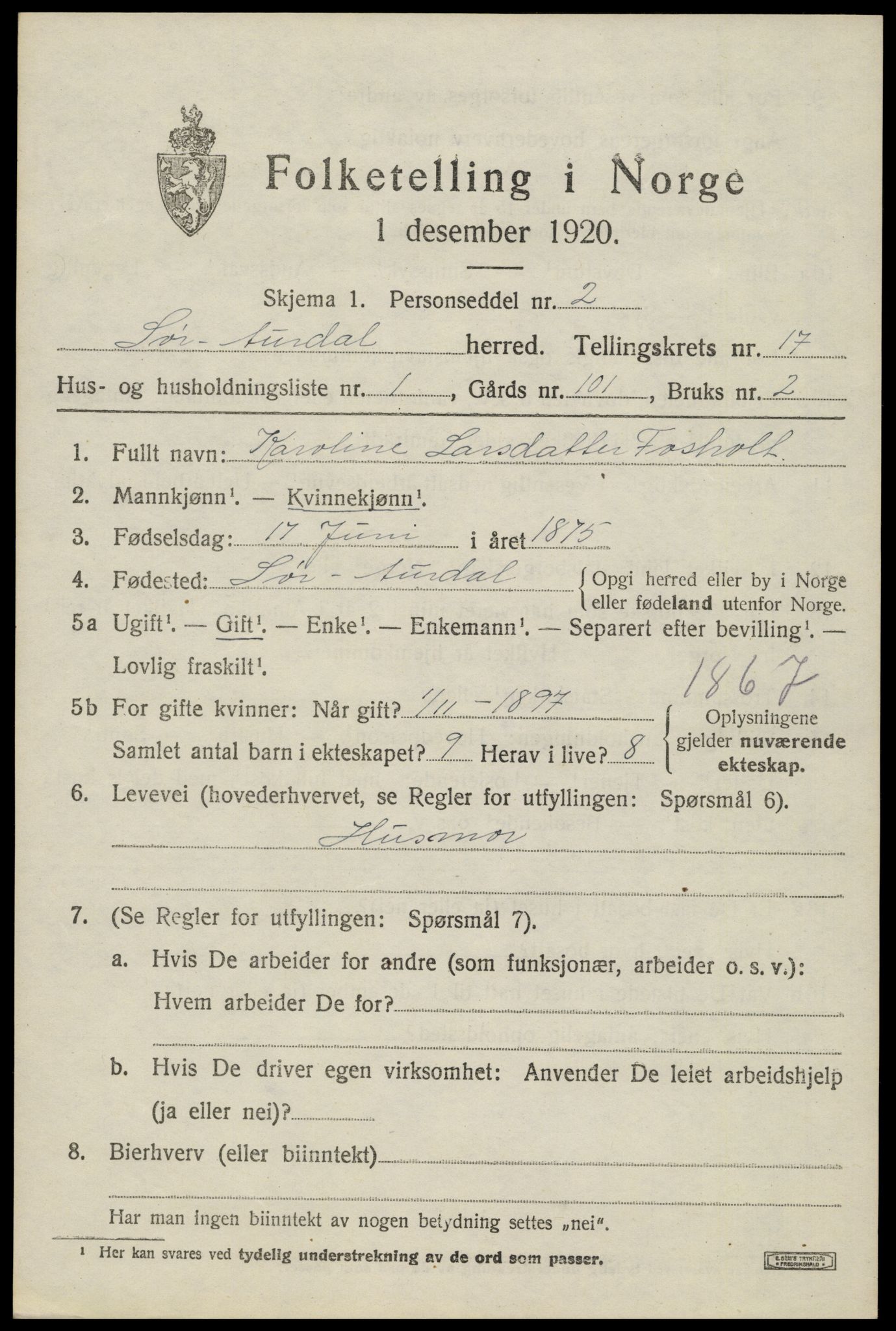 SAH, 1920 census for Sør-Aurdal, 1920, p. 9775