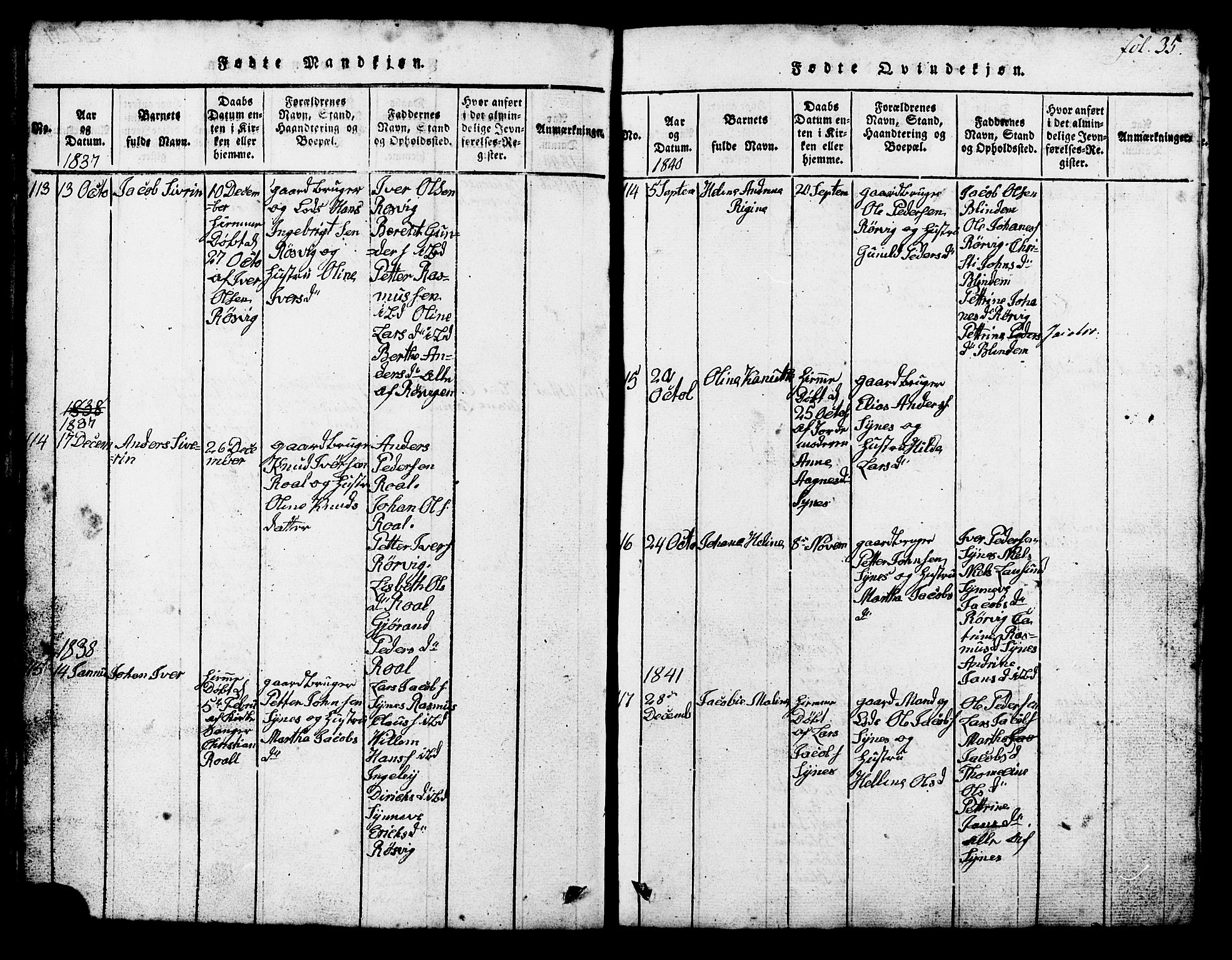 Ministerialprotokoller, klokkerbøker og fødselsregistre - Møre og Romsdal, SAT/A-1454/537/L0520: Parish register (copy) no. 537C01, 1819-1868, p. 35