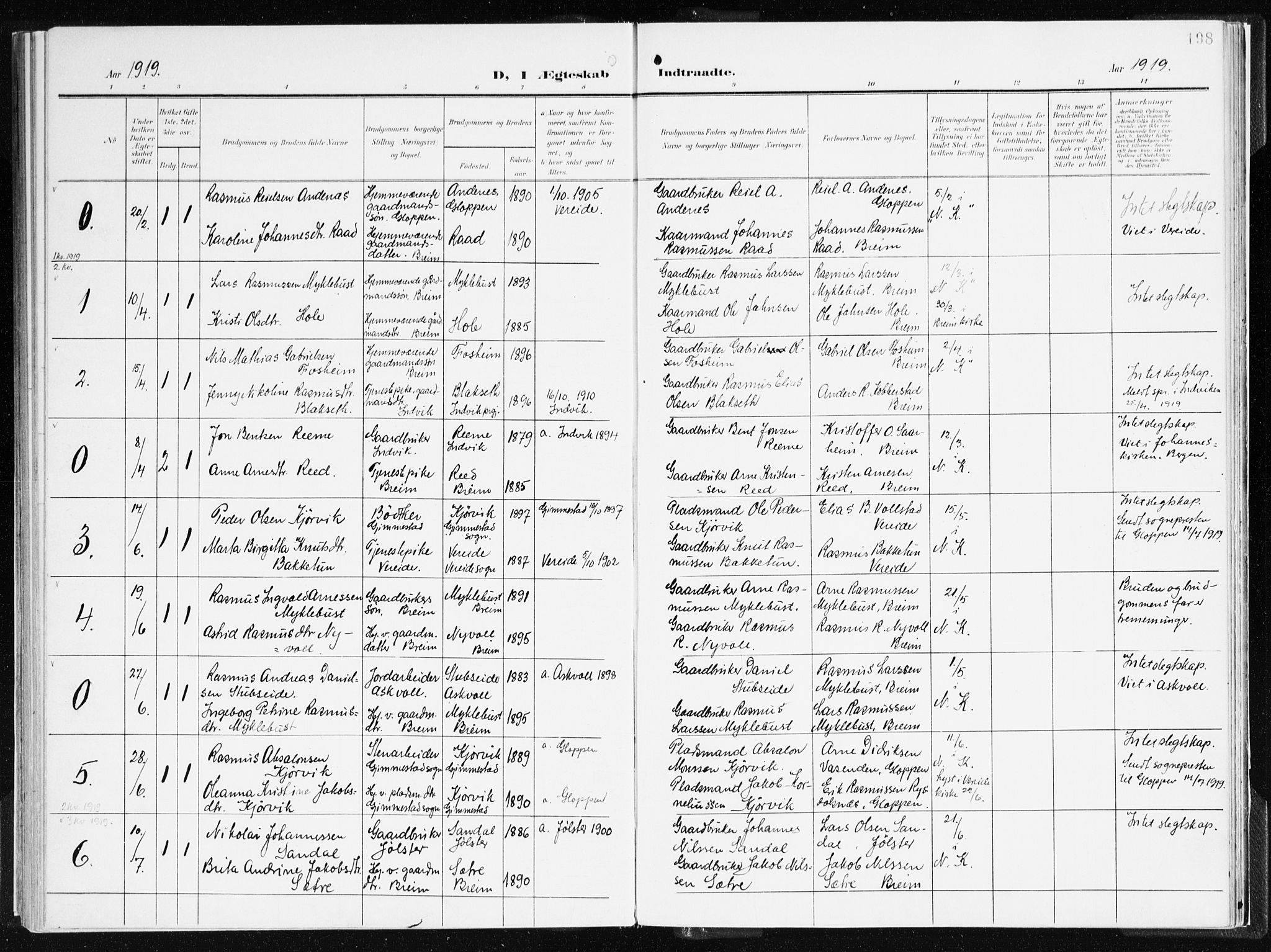 Gloppen sokneprestembete, AV/SAB-A-80101/H/Haa/Haac/L0003: Parish register (official) no. C 3, 1904-1921, p. 198