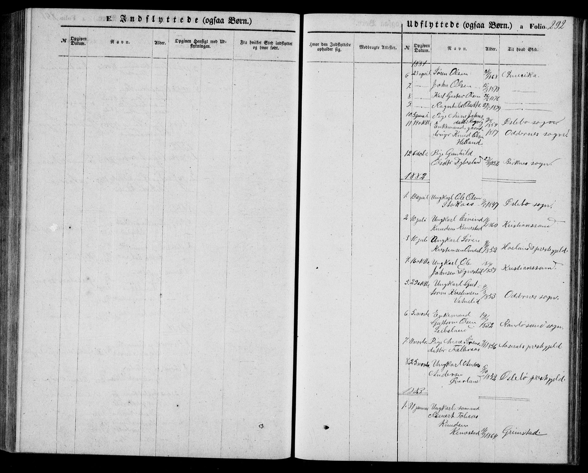 Bjelland sokneprestkontor, SAK/1111-0005/F/Fb/Fbb/L0004: Parish register (copy) no. B 4, 1867-1887, p. 292