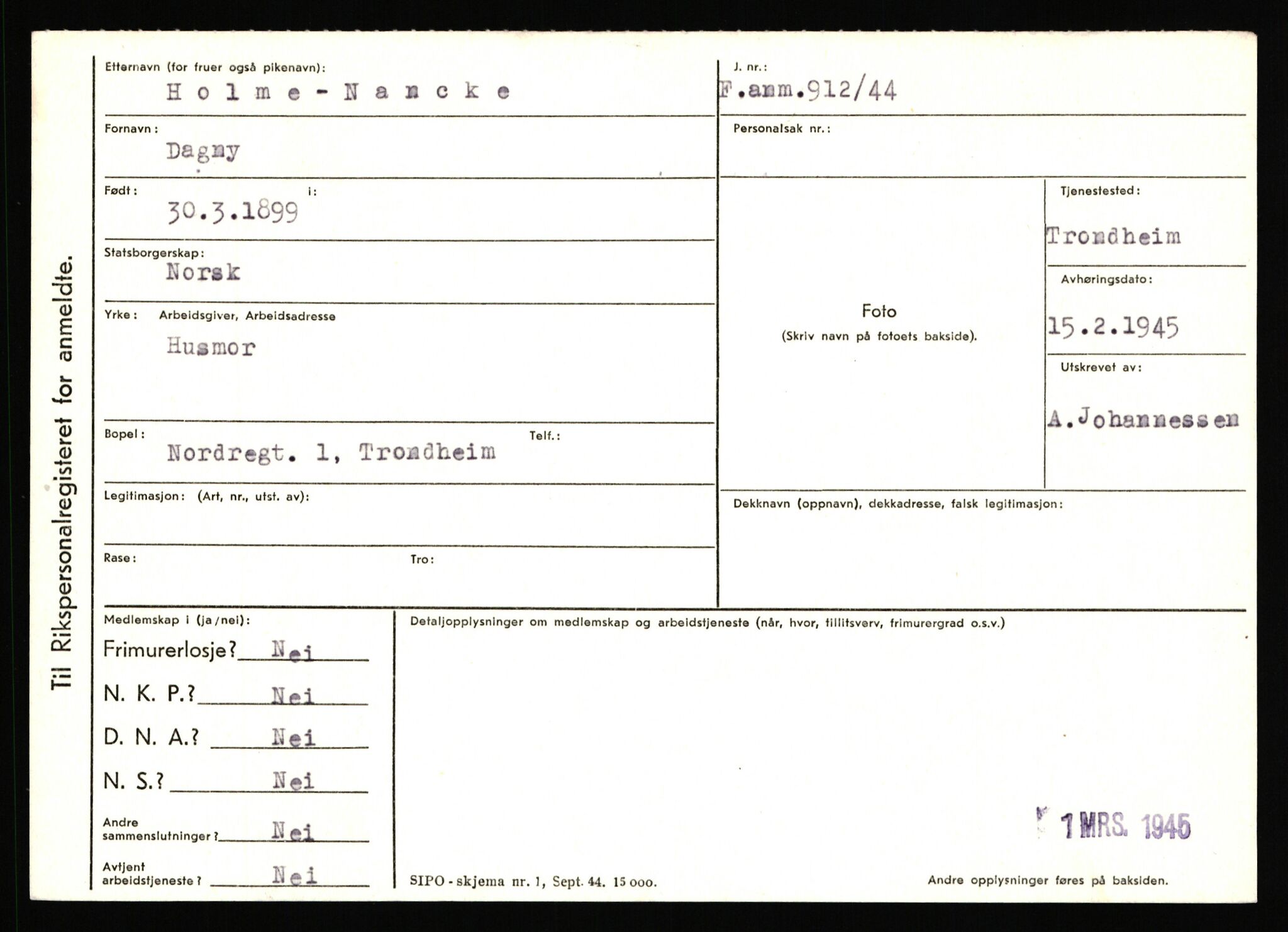 Statspolitiet - Hovedkontoret / Osloavdelingen, AV/RA-S-1329/C/Ca/L0011: Molberg - Nøstvold, 1943-1945, p. 1139
