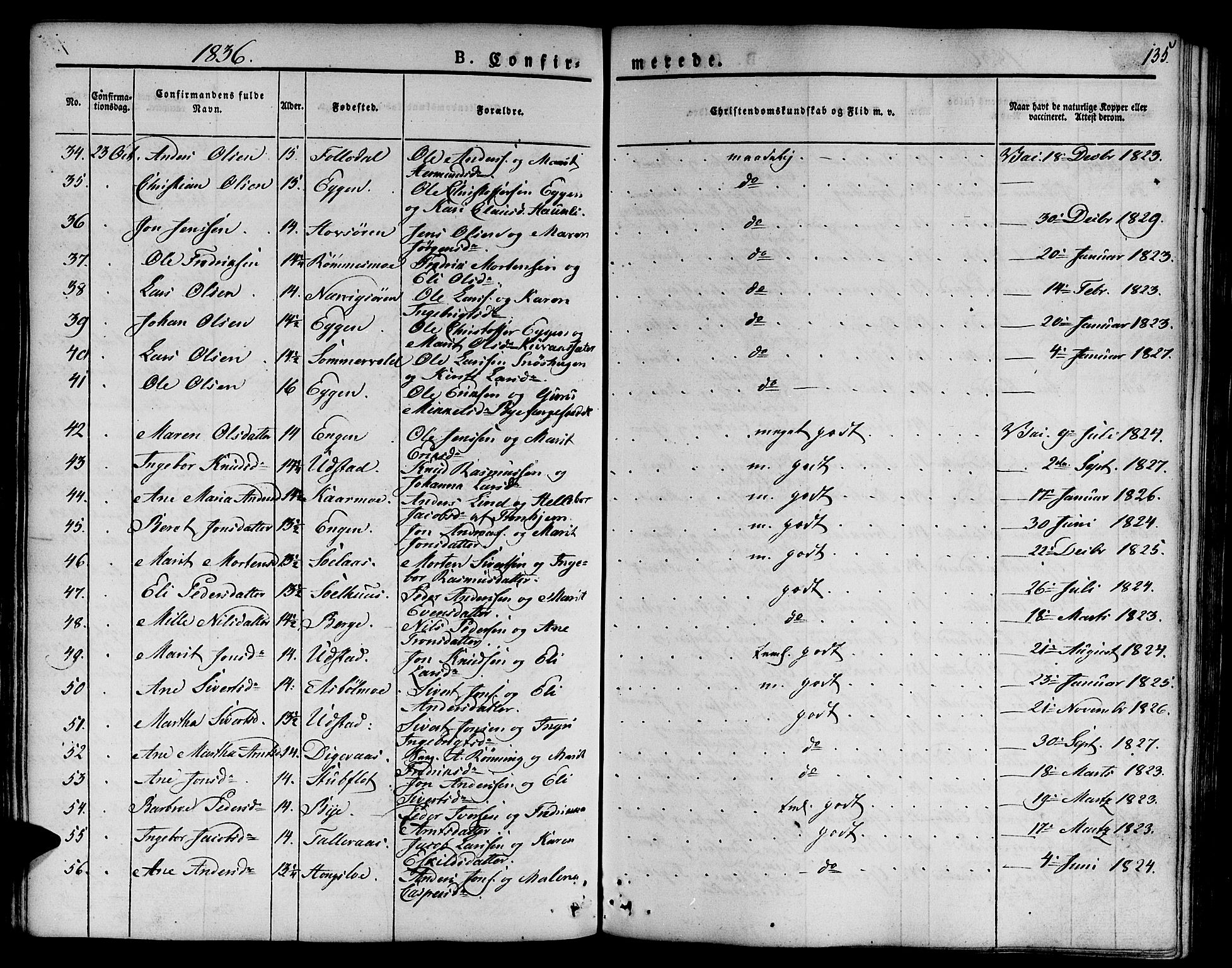 Ministerialprotokoller, klokkerbøker og fødselsregistre - Sør-Trøndelag, AV/SAT-A-1456/668/L0804: Parish register (official) no. 668A04, 1826-1839, p. 135