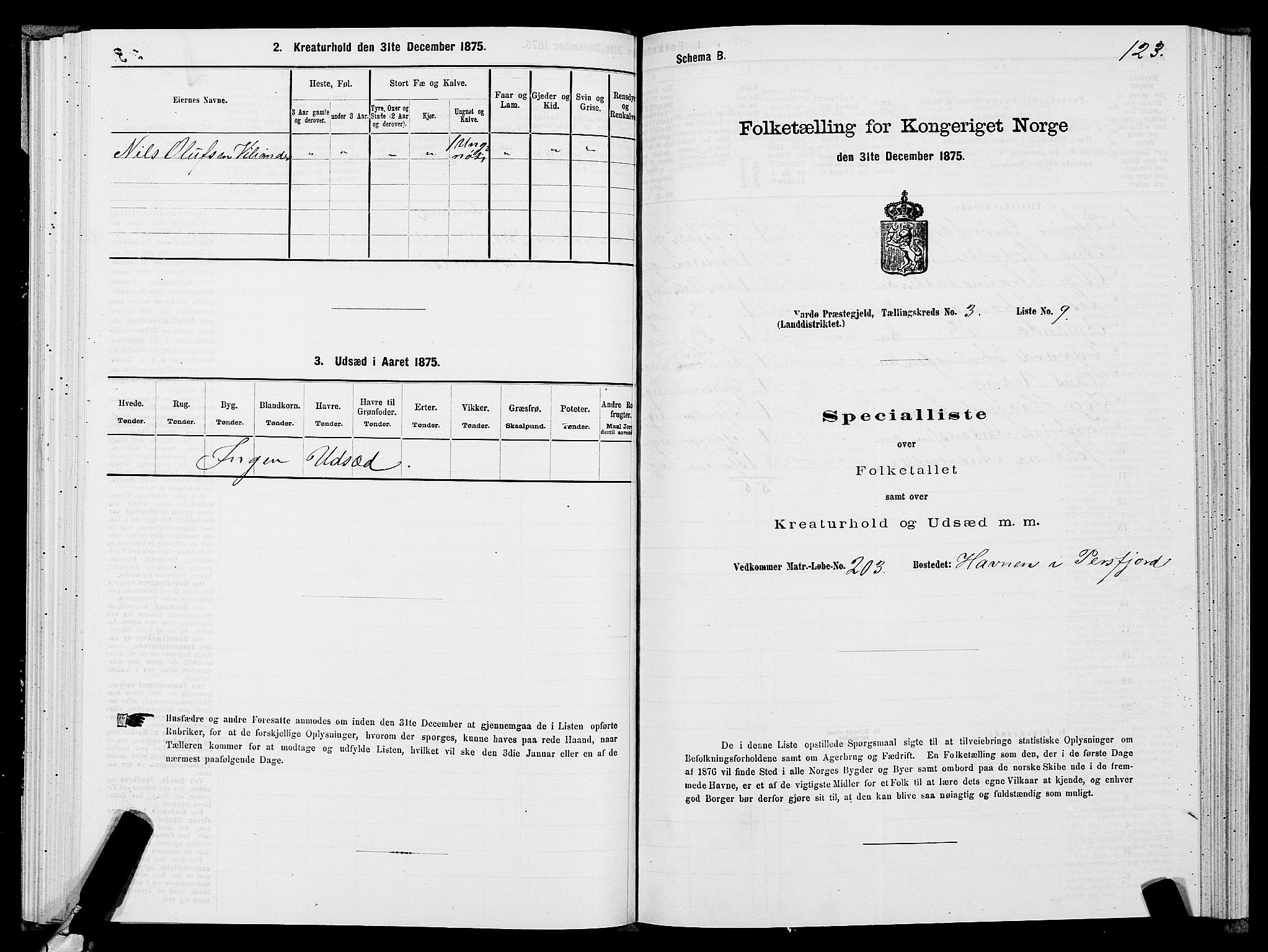 SATØ, 1875 census for 2028L Vardø/Vardø, 1875, p. 1123